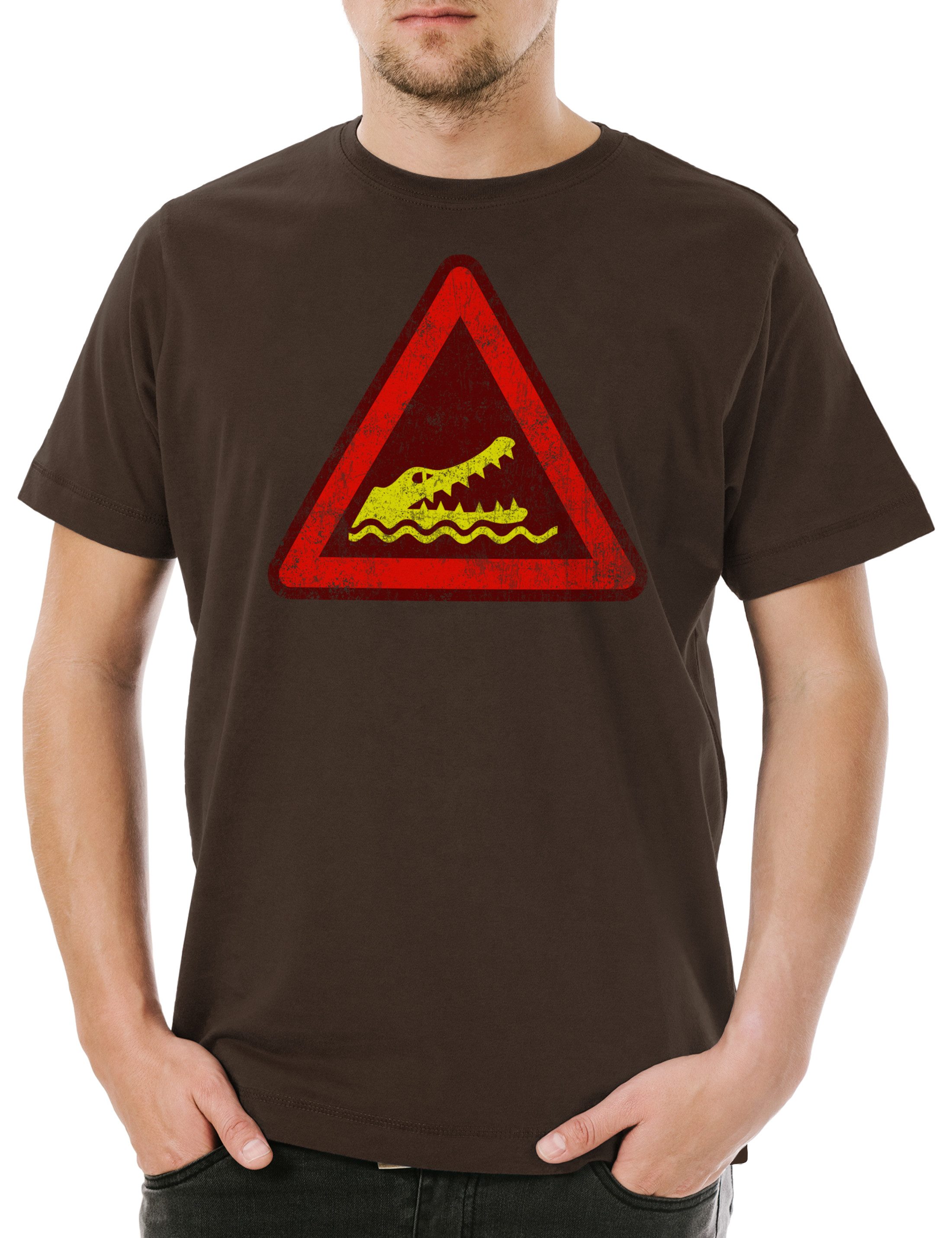 Print-Shirt Crocodile Warning Sign I Herren T-Shirt Warnung Schild Krokodil