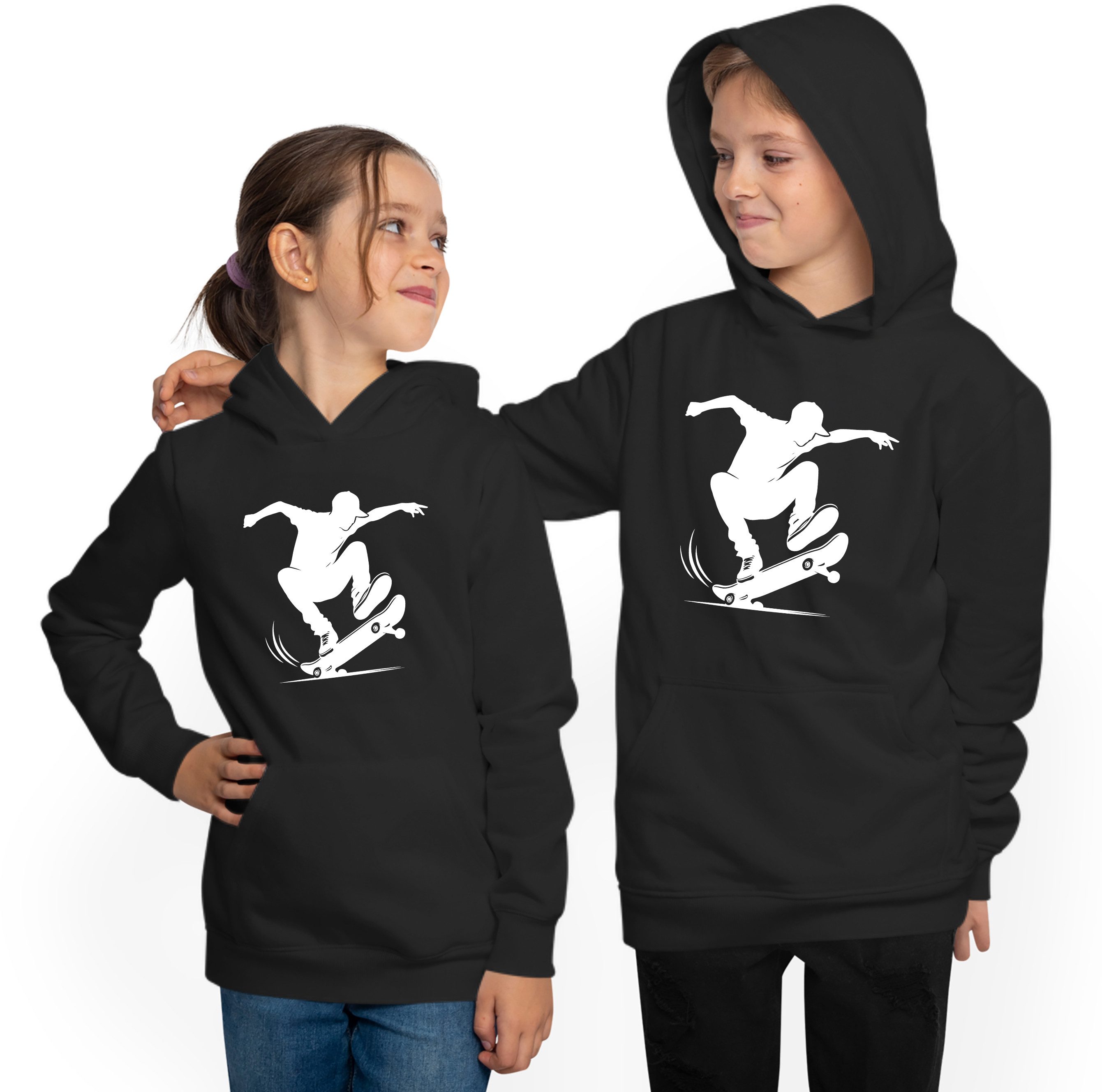 MyDesign24 Hoodie Kinder Skater Kapuzen Pulli Springender Skateboarder Kapuzensweater i721