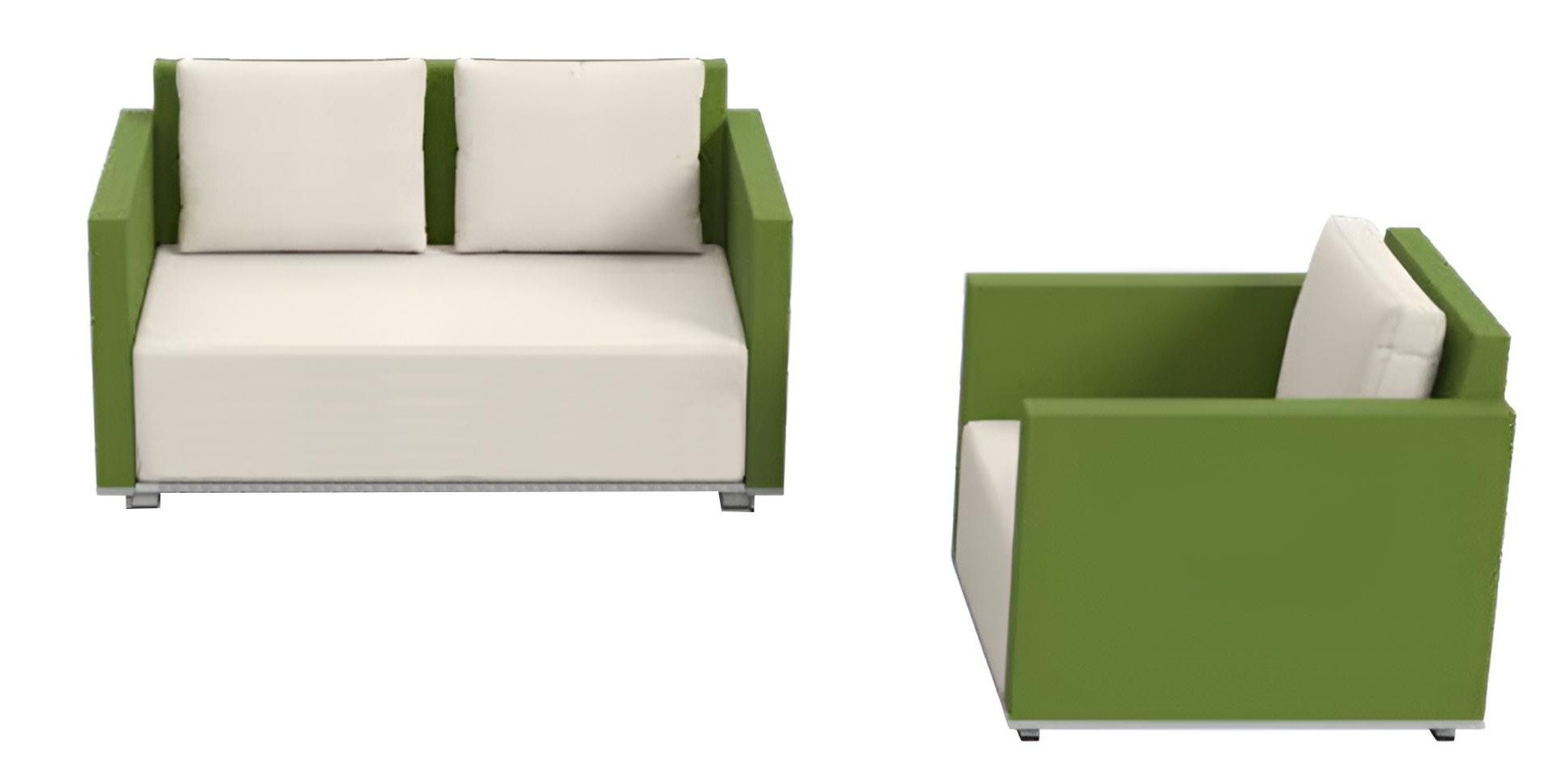 Xlmoebel Gartensofa Moderne grün-weiße 2-Sitzer Sofagarnitur für Terrasse und Balkon, Gartenmöbel-Set 2 Teile, Made in Europa