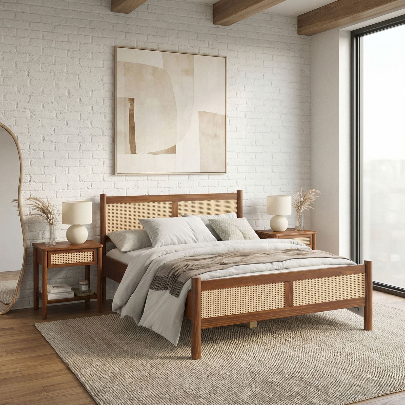 IDIMEX Massivholzbett CEFIRA, Doppelbett 140x200 cm aus Massivholz & Rattan günstig online kaufen