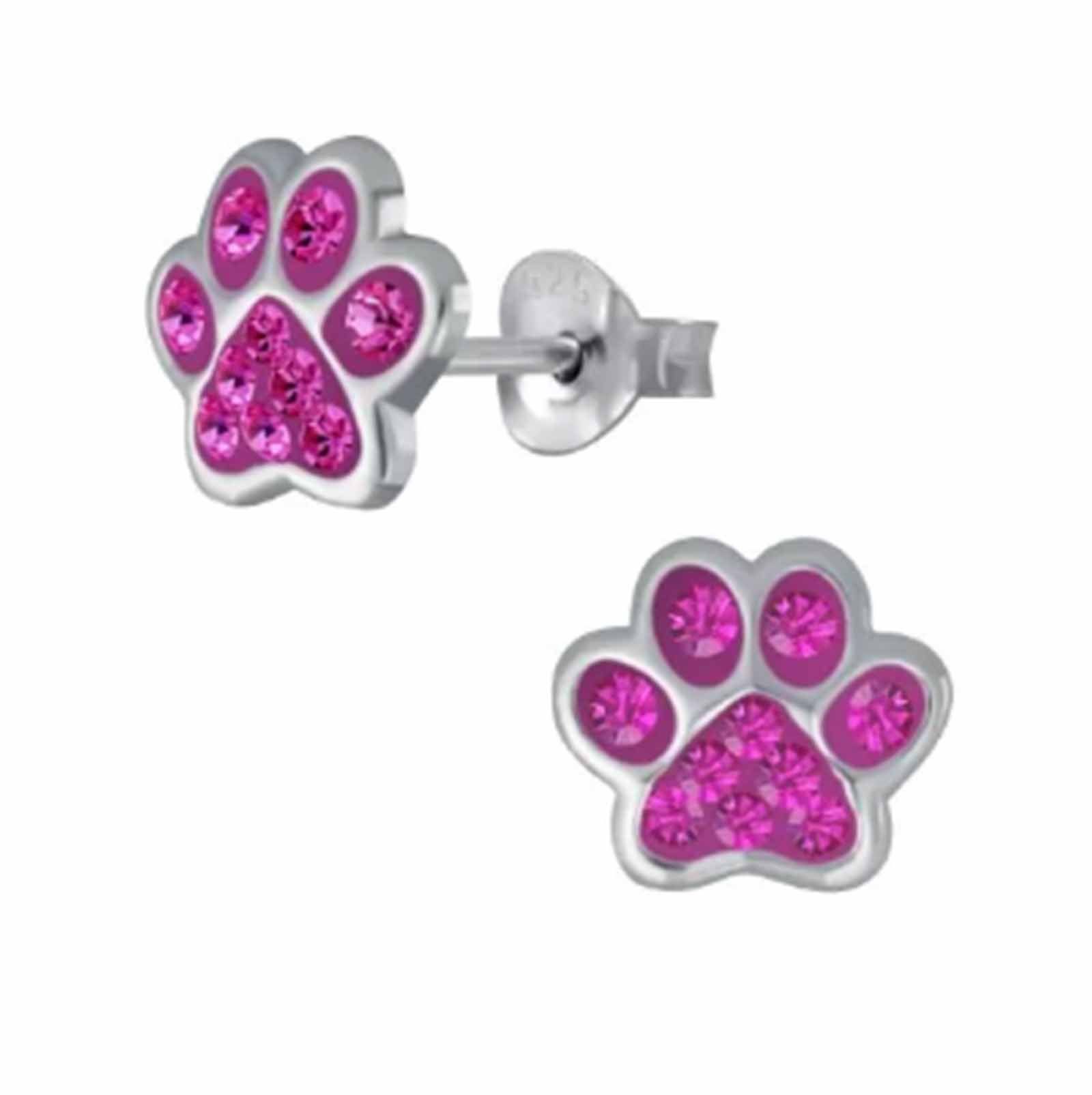 schmuck23 Paar Ohrstecker Kinder Ohrringe Kristall Pfote 925 Silber, Kinderschmuck