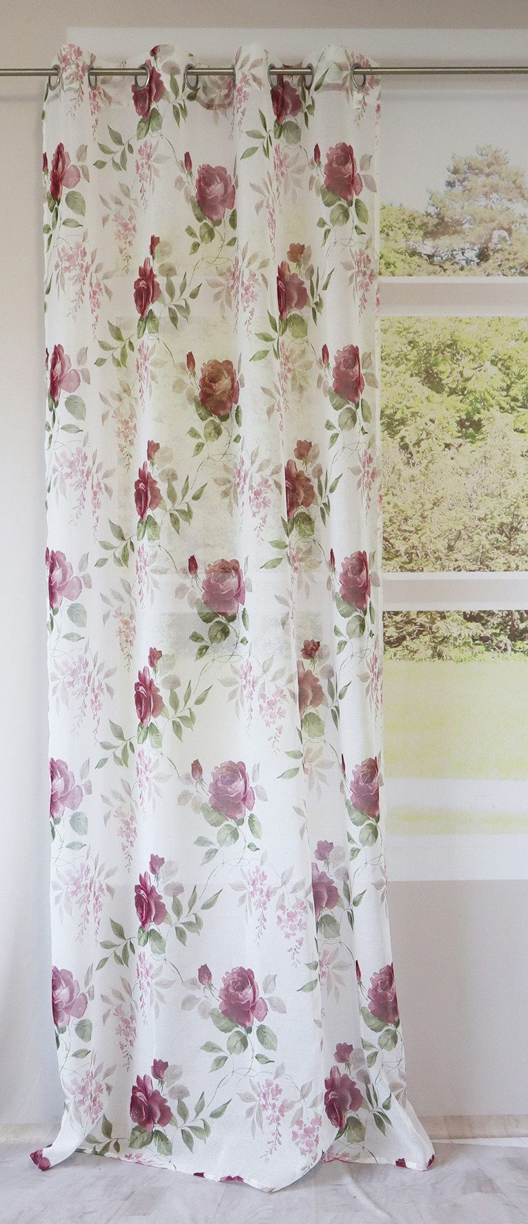 EXPERIENCE Vorhang Ösenschal mit Rosenmuster 140x245 cm Polyester, Ösen, halbtransparent, 8 Ösen – Bild 3 von 5