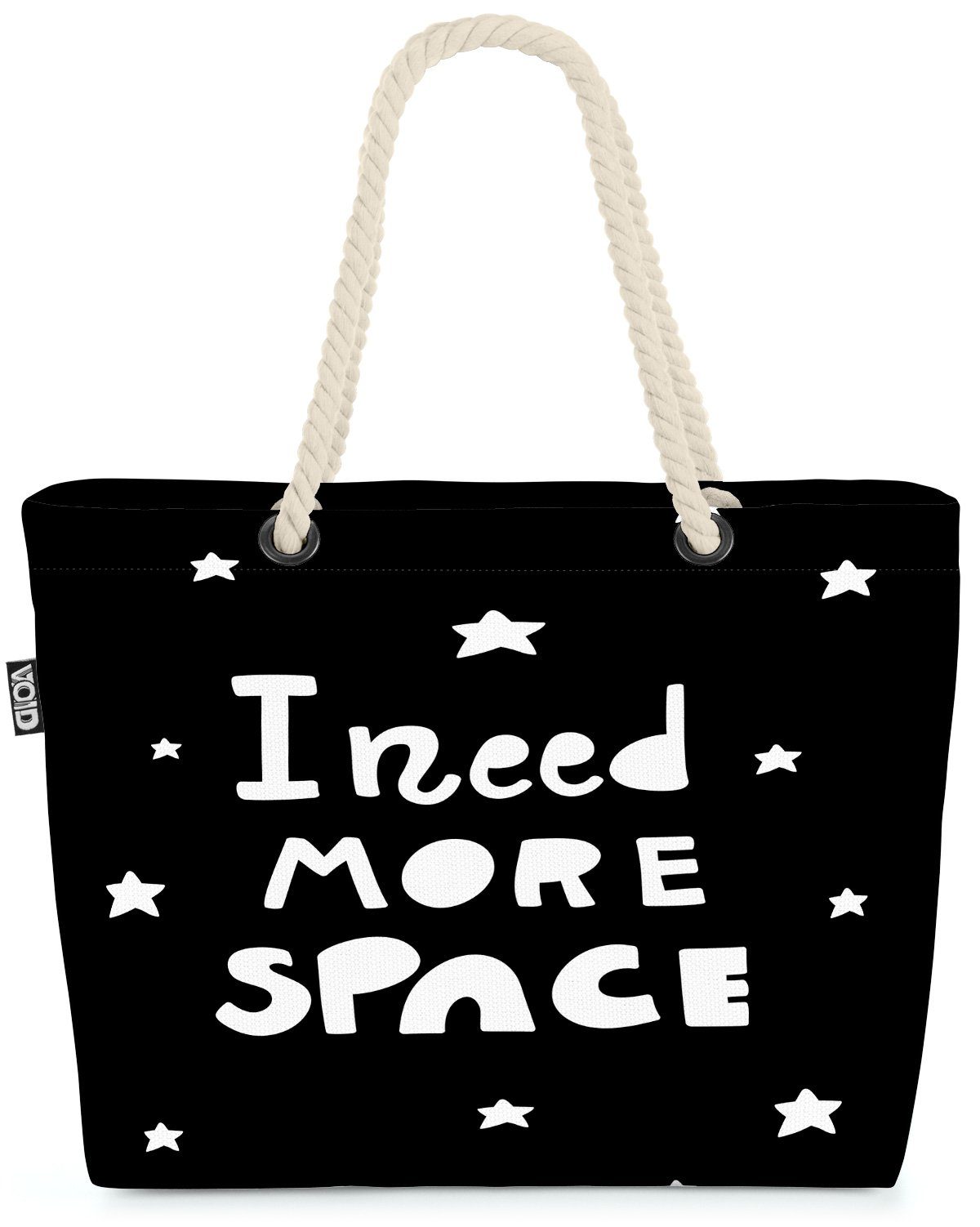 VOID Strandtasche (1-tlg), Space Weltraum Sterne Cartoon Karte Tier Cartoon Grafik Schwarz Weiss | Strandtaschen