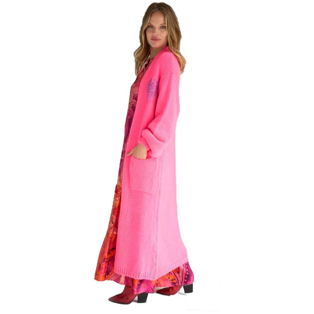 Miss Goodlife Strickmantel Langer Strickmantel mit Herz MG12659 – Neonpink