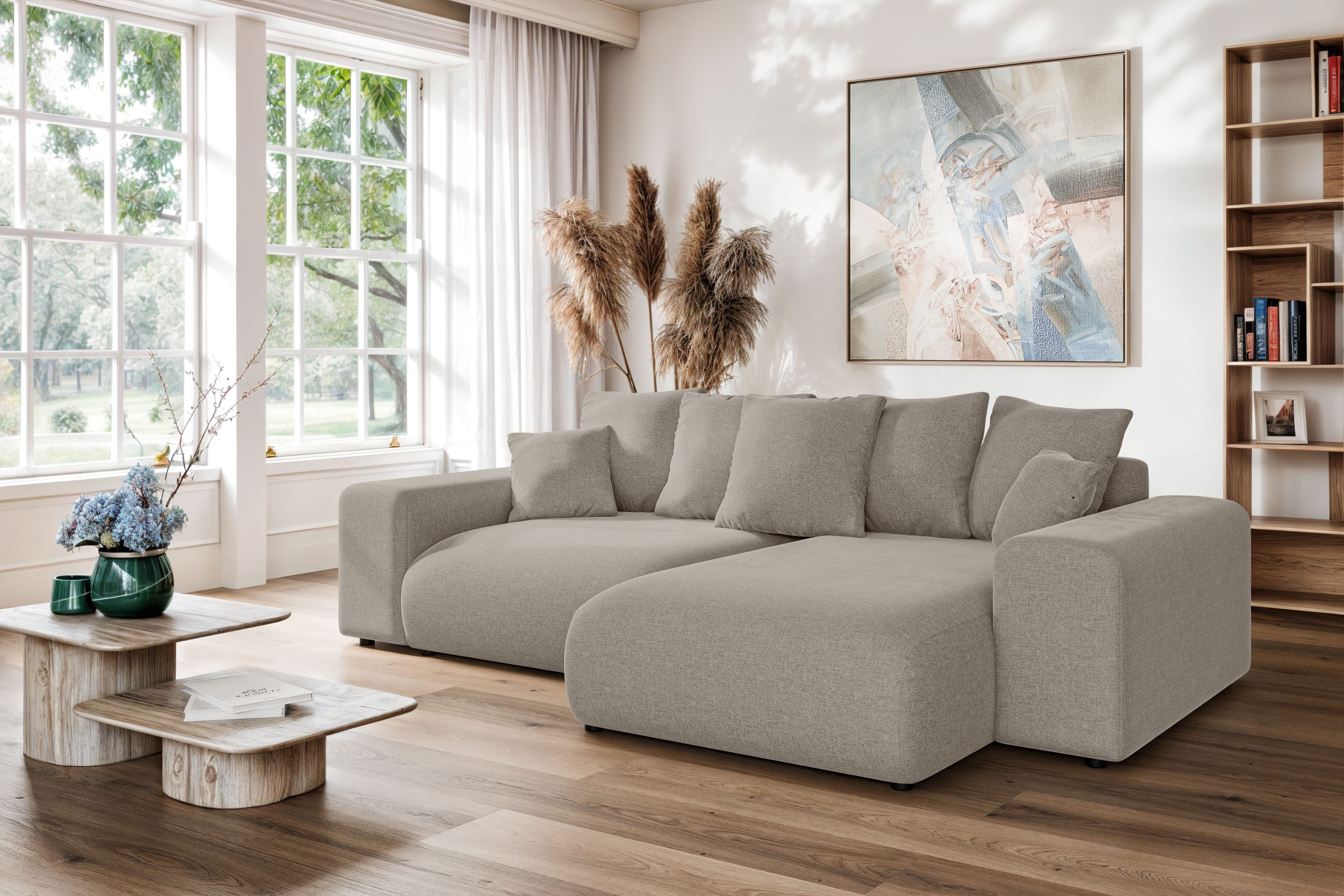 Home affaire Ecksofa LAKESIDE mit Bettfunktion und Bettkasten, B/T/H 257/166/84 cm, L-Form, Recamiere beidseitig montierbar, mit Wellenunterfederung