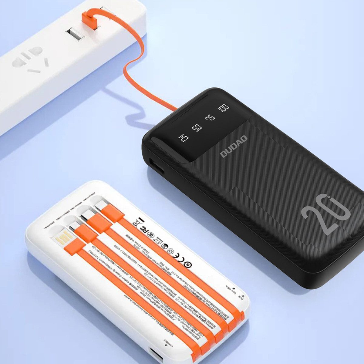 Dudao K6Pro + Powerbank 20000 mAh (5 V), 3 integrierte Ladekabel und Prozentdisplay für 20000 mAh