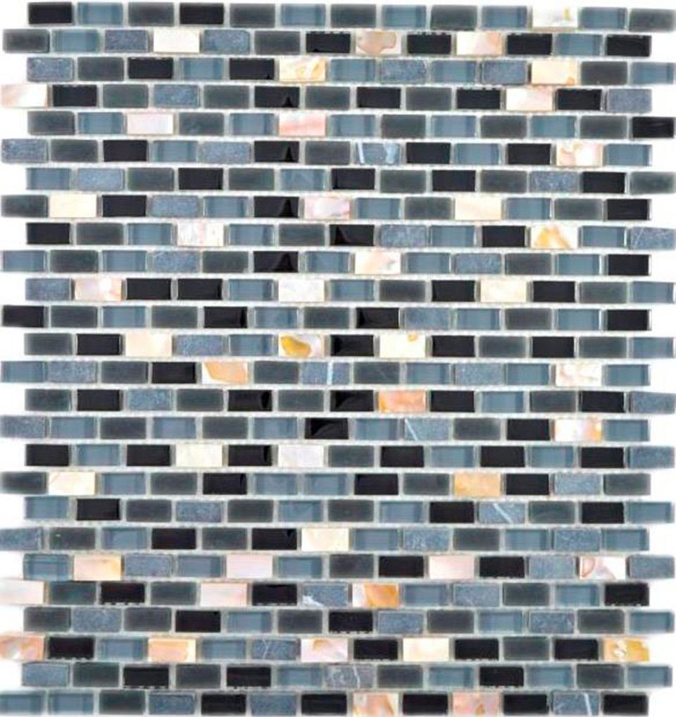 Mosani Mosaikfliesen Mosaik Verbund Naturstein Mosaik Brick schwarz teracotta