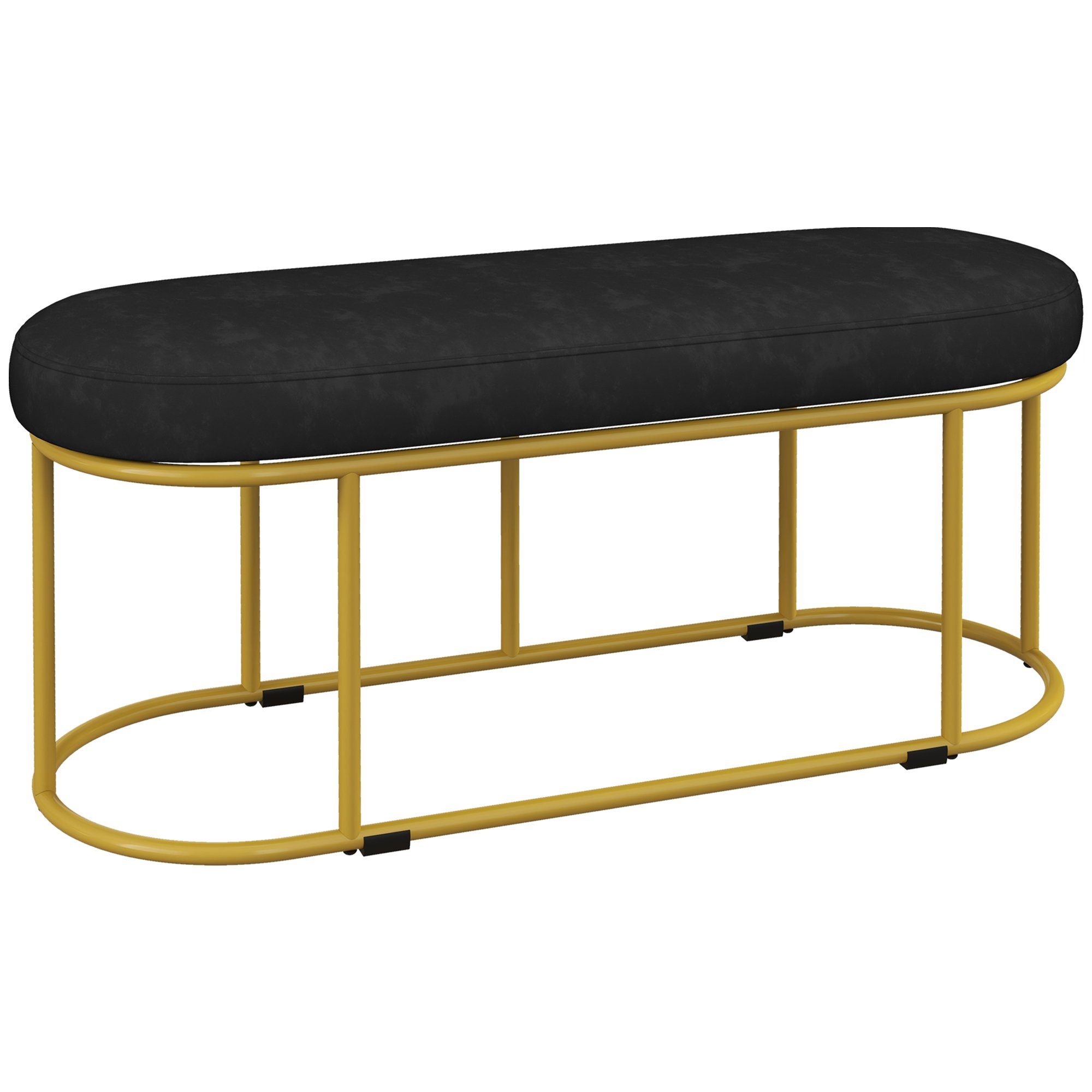 HOMCOM Polsterbank Bettbank mit Samtoptik (Schlafzimmerbank, 1-St., Schminkbank), Stahl, Schwarz, 100 x 37 x 43 cm