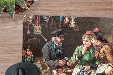 MuchoWow Gaming Mauspad Weihnachten - Porträt Weihnachtsmarkt - Vintage (1-St), Mousepad mit Rutschfester Unterseite, Gaming, 40x40 cm, XXL, Großes