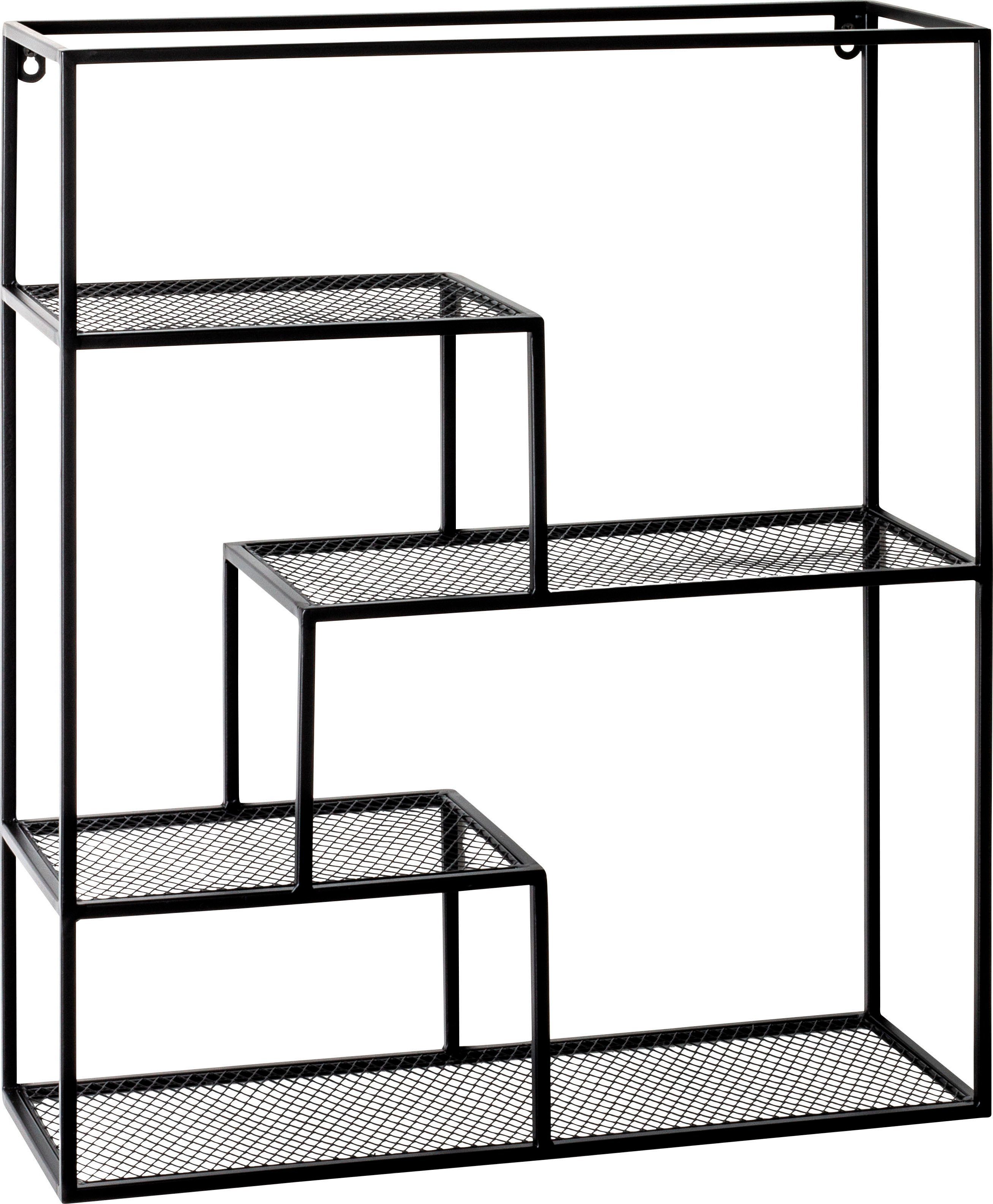50x60x18 schwarz Ablagen (BHT Wandregal, HAKU Möbel Metallgeflecht, cm) 50x60x18 lackiert BHT Wandregal schwarz, HAKU cm Wandregal aus