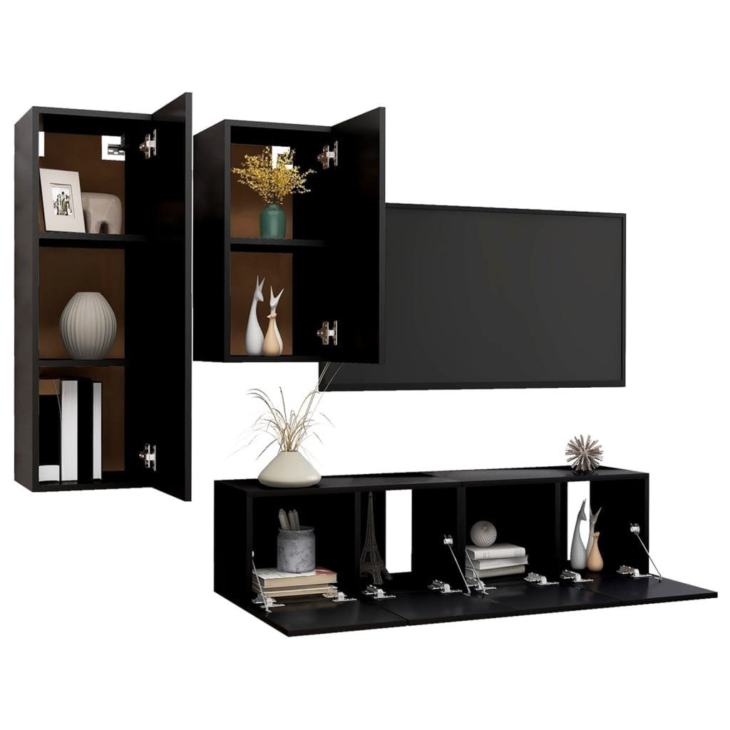 Holzwerkstoff Schwarz TV-Schrank TV-Schrank-Set 4-tlg. (4-St) vidaXL