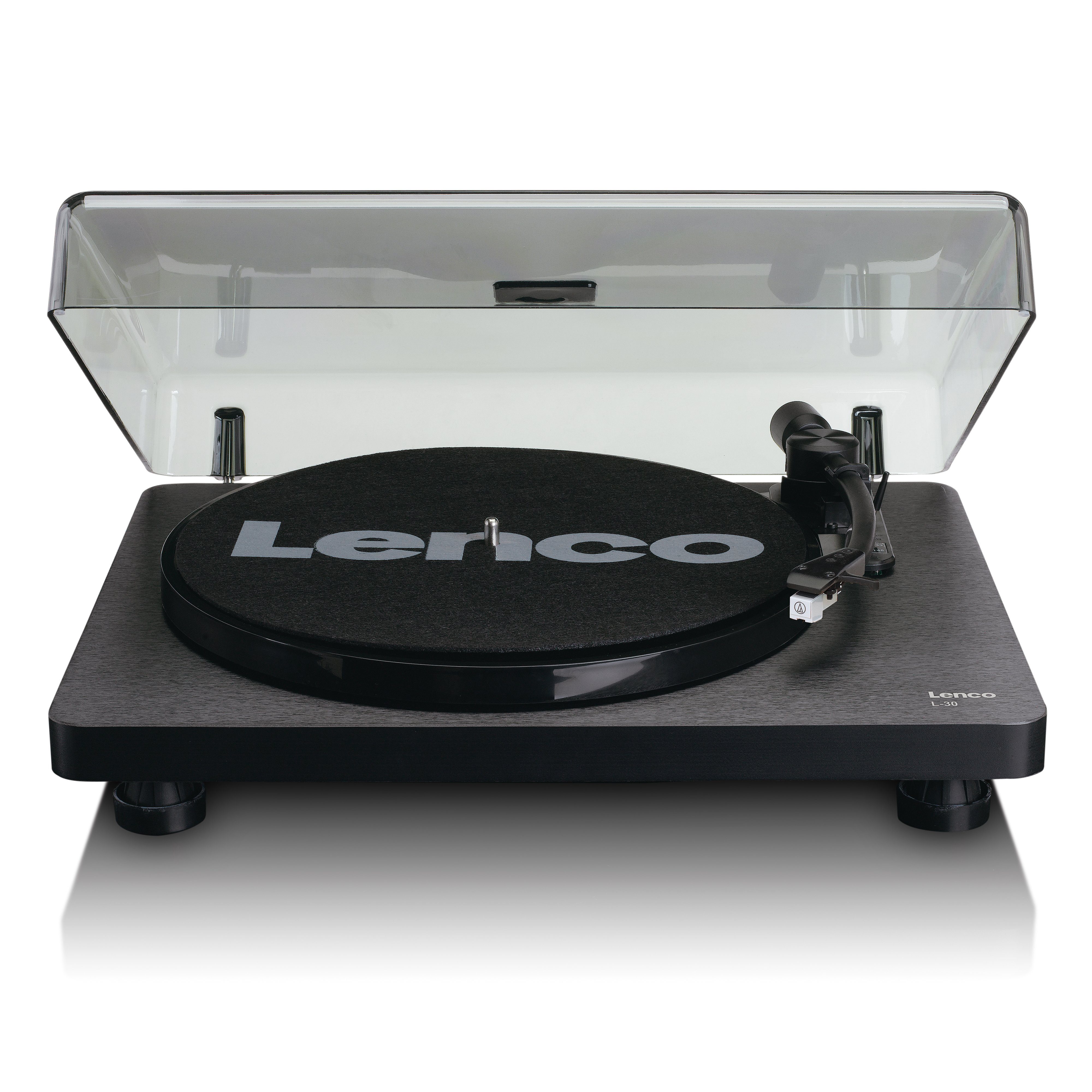 Lenco L-30BK Plattenspieler (Riemenantrieb, Cinch-Ausgang für externe Lautsprecher & USB-Anschluss in Schwarz-Holz)