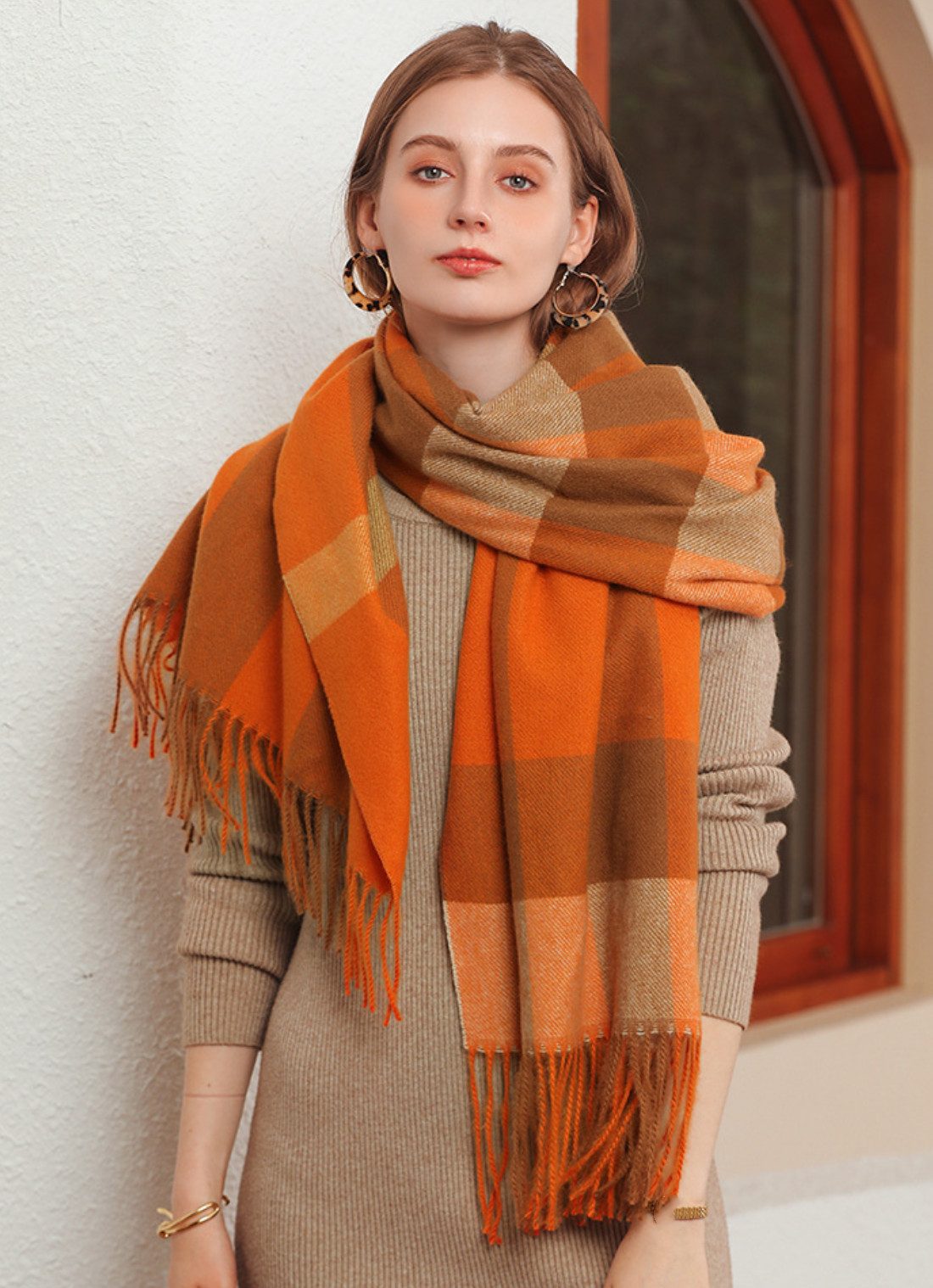 XDeer Wollschal Damen Schal,Winter Schal Poncho mit Fransen,kuschelweich Karo, (Damen Schal), Damen Schal Halstuch Geschenk für Frauen in verschiedenen Цвета(ов)