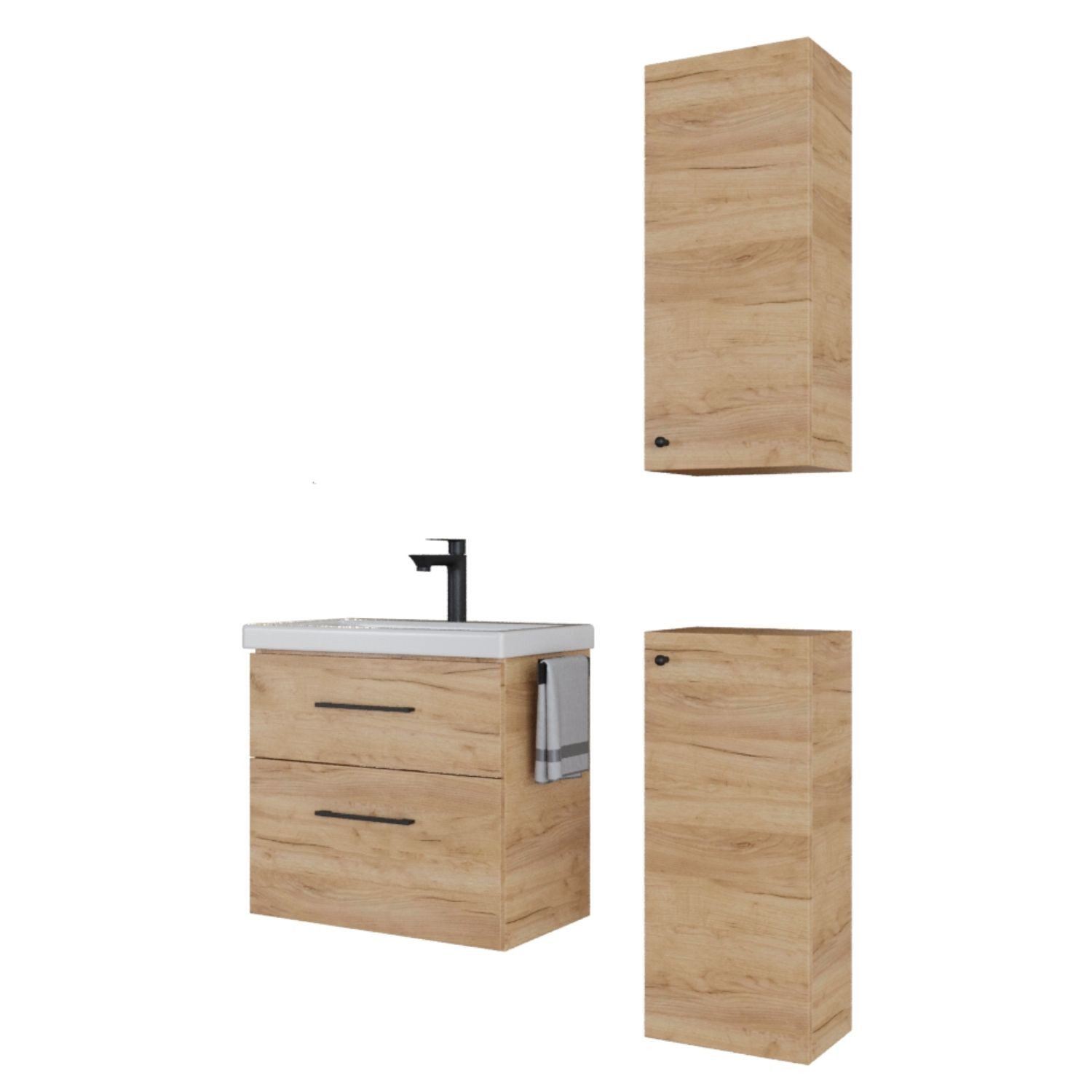 Planetmöbel Badmöbel-Set Badmöbel-Set 63cm mit 2x Midischrank, (Waschbeckenunterschrank, Badezimmerschrank)