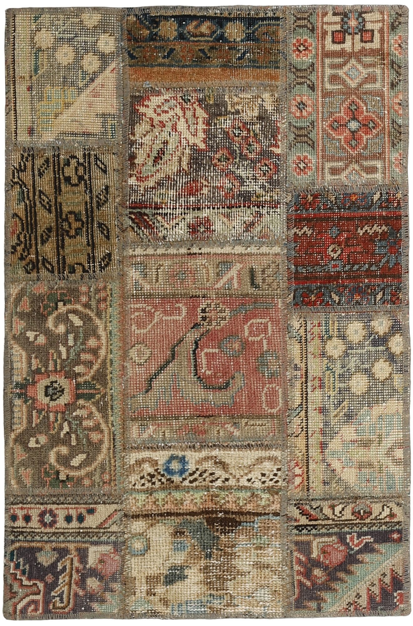 Wohnando Teppich MY-RUG Vintage Patch Work Floral & Ornamentiert 90x60cm, Rechteckig, Höhe: 10 mm, Handgeknüpfter Teppich,Handgesponnene Wolle, mit Naturfarben gegärbt