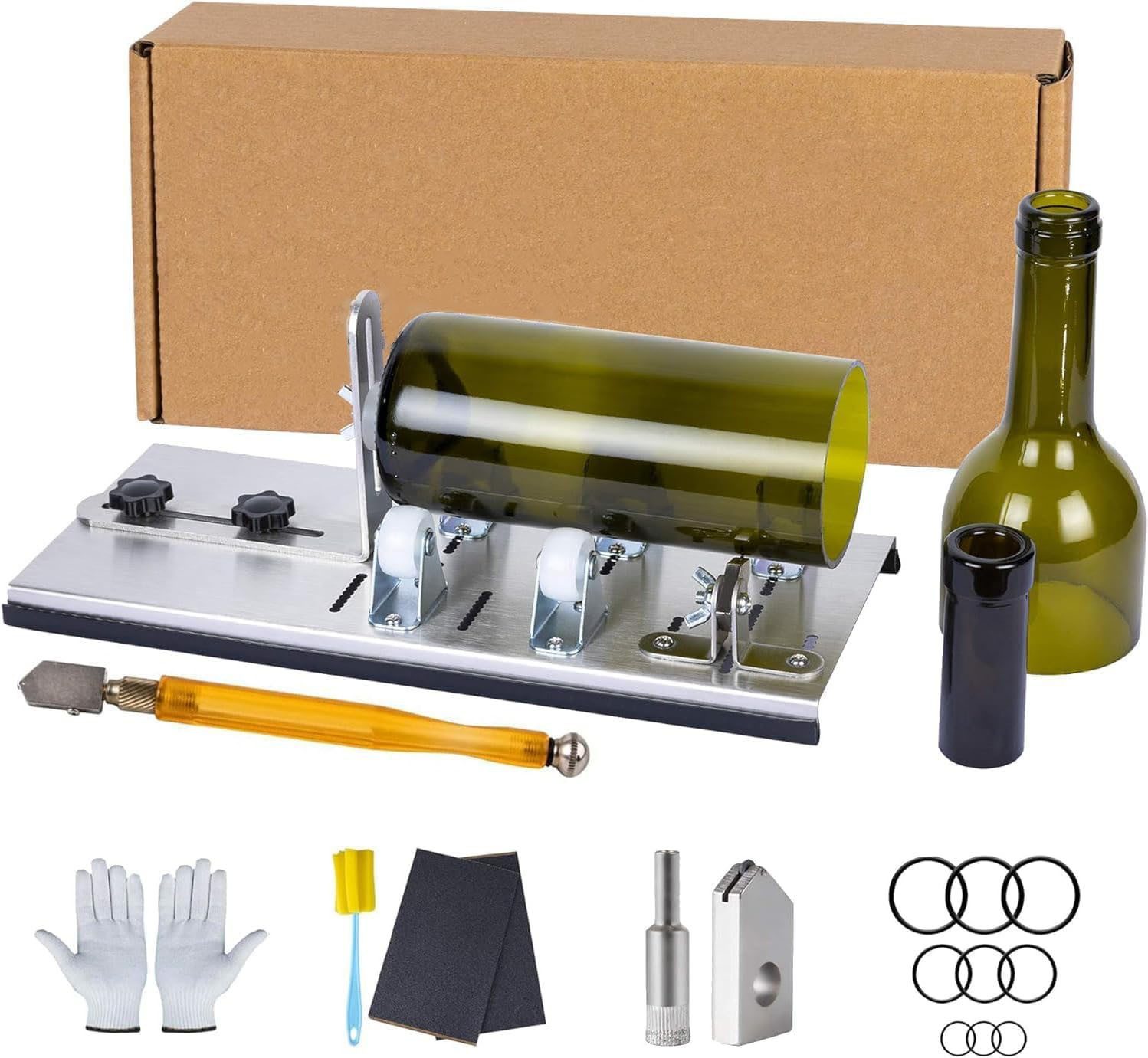 Refined Living Glasschaber Glasschneider für Flaschen Edelstahl Set, DIY Flaschen Cutter 5 Verstellbare Räder, DIY Flaschenschneider für Kreative Projekte
