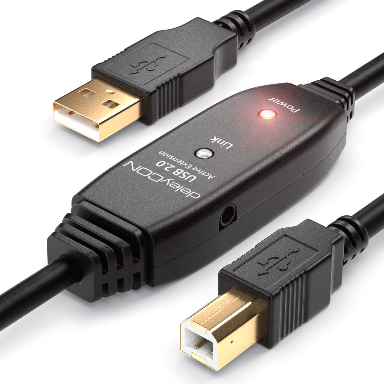 deleyCON deleyCON 20m Akives USB Druckerkabel USB2.0 USB-A zu B-Stecker  USB-Kabel