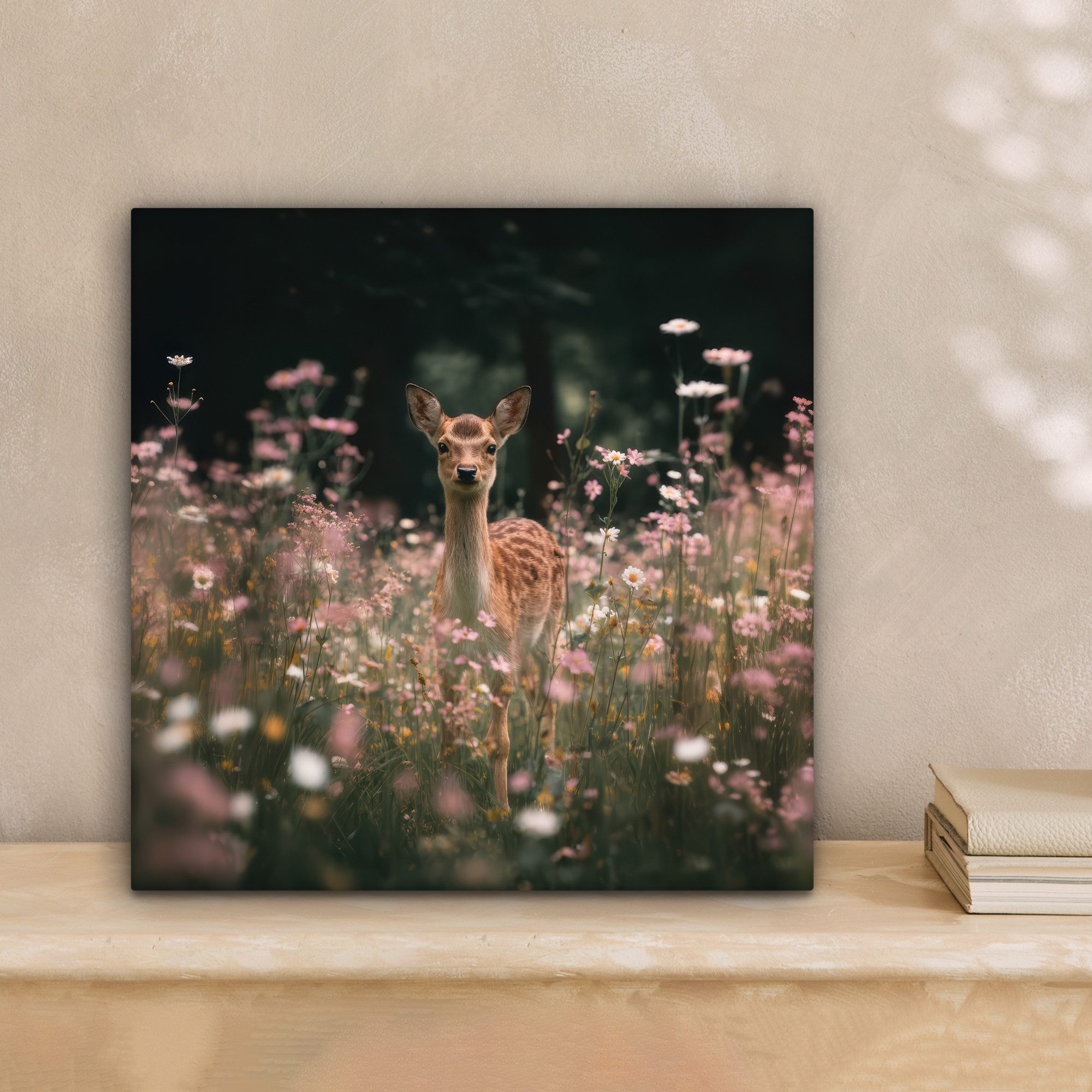 OneMillionCanvasses® Leinwandbild Hirsche - Wildblumen - Wald, Fotodruck (1 günstig online kaufen