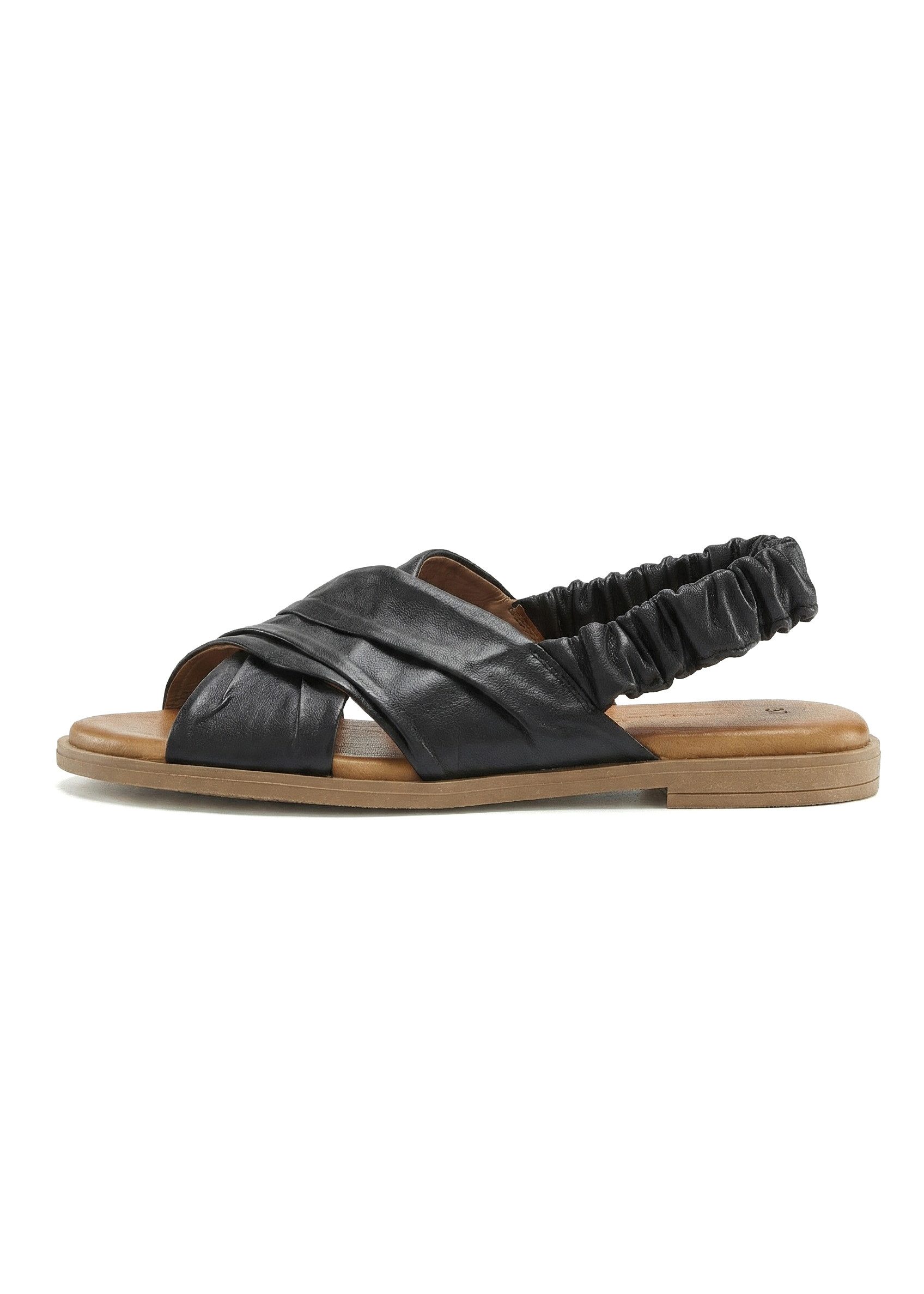 LASCANA Sandalette, Sommerschuh, offener Schuh, Pantolette Sandale aus Leder mit elastischen Riemchen