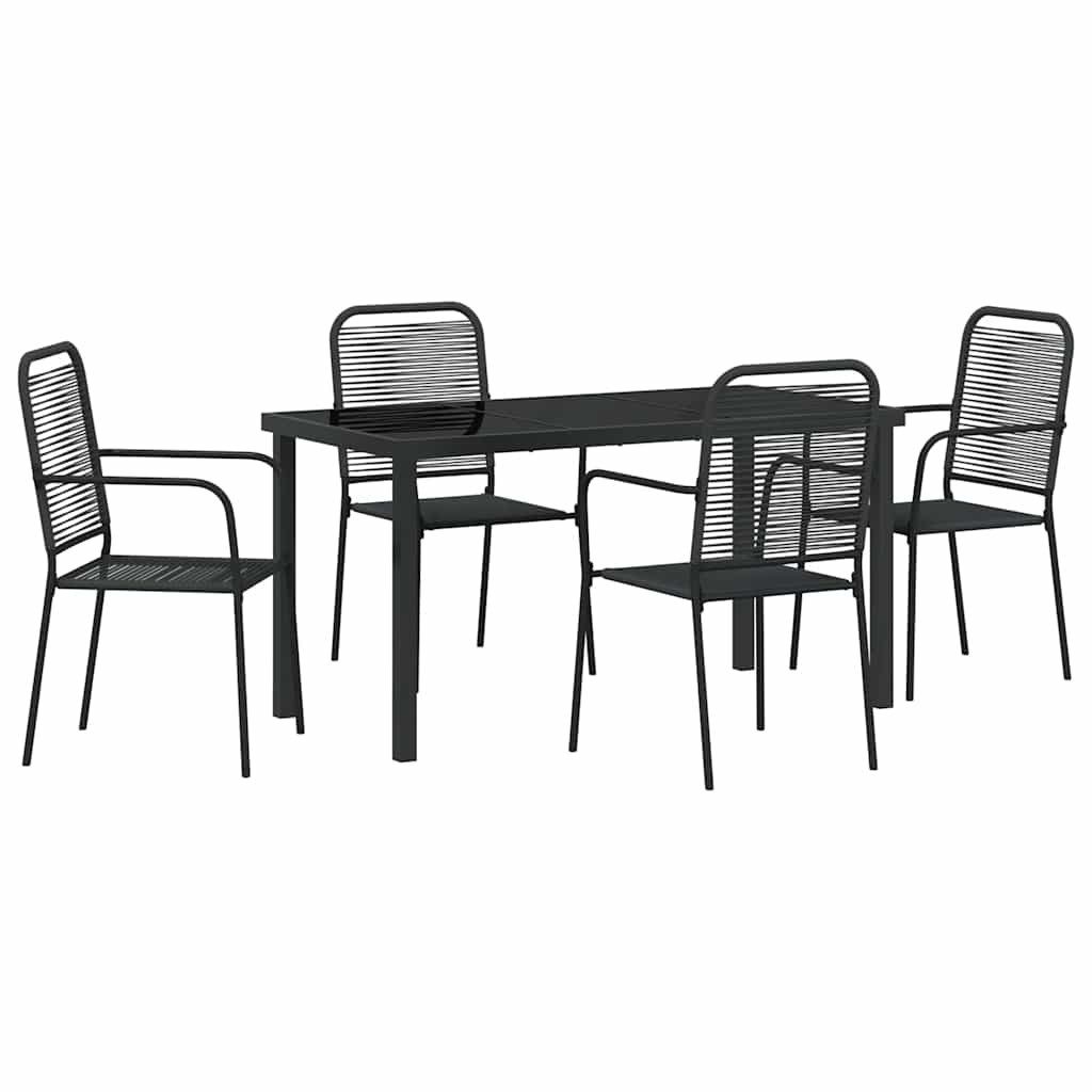 vidaXL Gartenlounge-Set Garten Essgruppe 5 pcs Schwarz Pulverbeschichteter Stahl, (5-tlg)