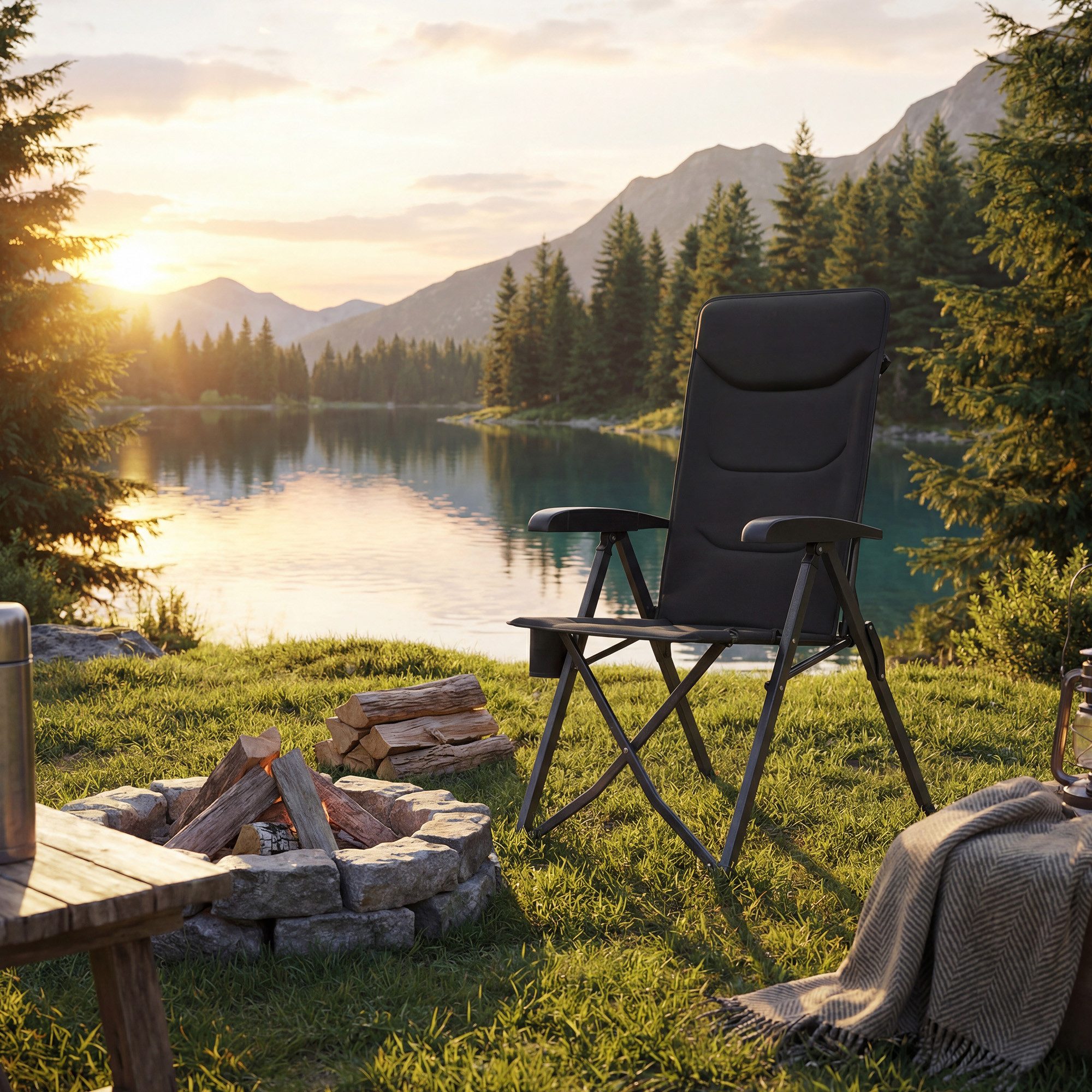 SONGMICS Campingstuhl 90°-150° verstellbare Rückenlehne, 70 x 60 x 110 cm, belastbar bis 150Kg, mit Getränkehalter/Tragetasche