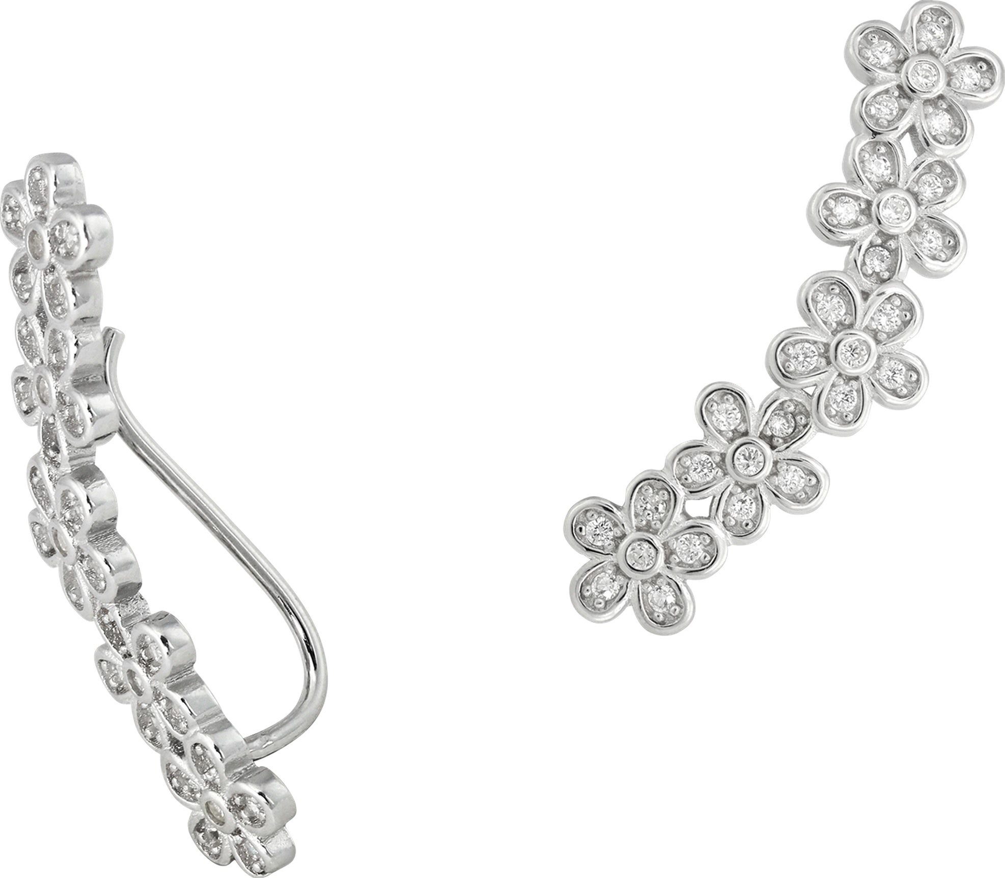 Paar Ohrklemmen SilberDream weiß Ear Cuff Blumen Ohrringe