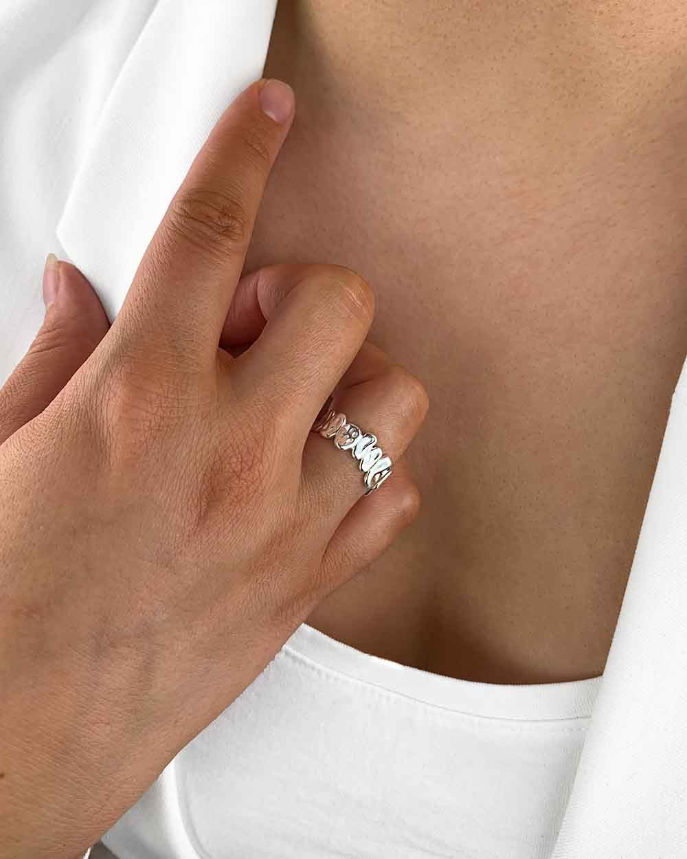 DANIEL CLIFFORD Silberring 'Kaila' Damen Ring Silber 925 rhodiniert, Silberring größenverstellbar (inkl. Verpackung), Statement-Ring im modernen Design