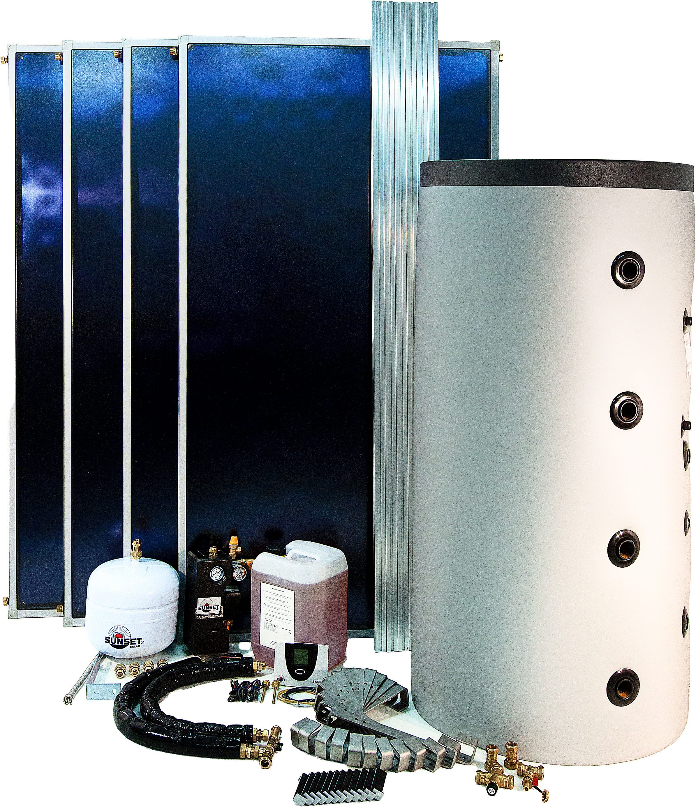 Sunset Solaranlage »SUNone 6 HZ/2F«, (Komplett-Set), inkl. 600 Liter-Hygiene-Speicher zur BW-Erwärmung und HZ-Unterstützung