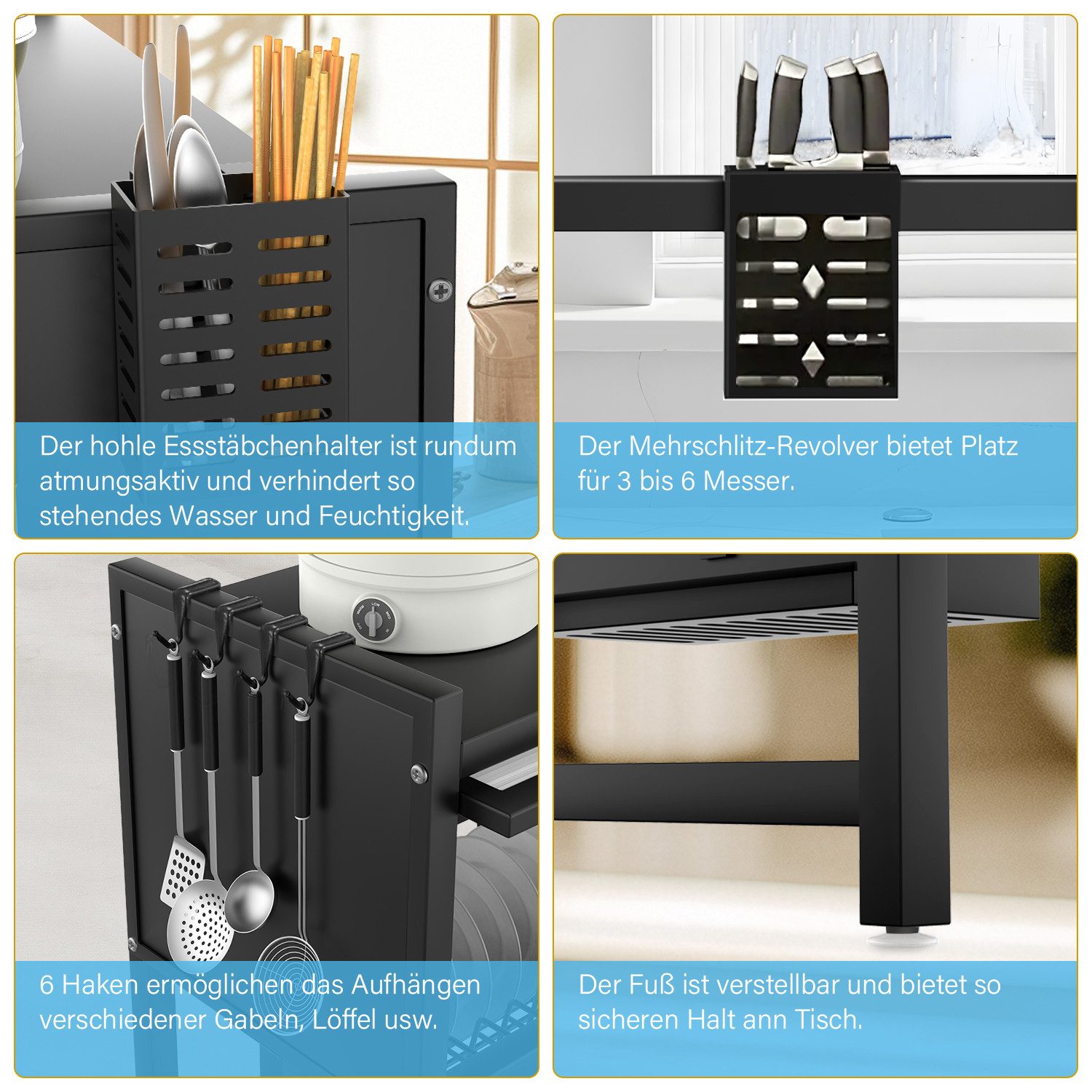 oyajia Geschirrständer Abtropfständer über der Spüle 85cm 3-stufiges Abtropfgestell Dish Rack, Küchen-Organizer mit Schranktür, Utensilienhalter, Hakenes, Stahl – Bild 3 von 5