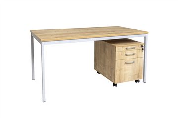 Furni24 Schreibtisch Schreibtisch und Holz Rollcontainer, Saphir Eiche Dekor, 180X80X75 cm