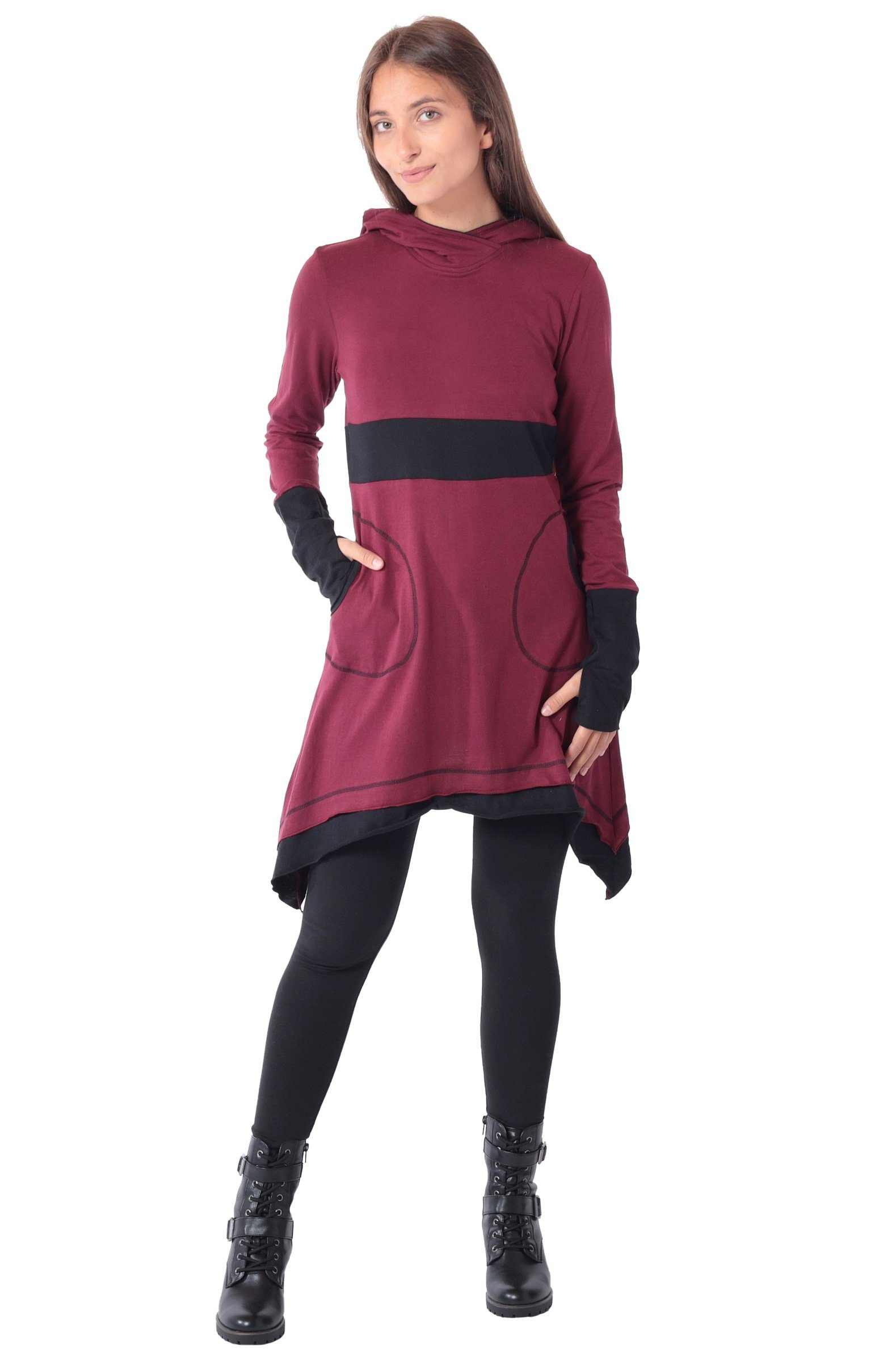 PUREWONDER Zipfelkleid Kleid aus leichter Baumwolle mit Zipfelkapuze, Oberteil Nr 37 Rot XXL Ganzjahreskleid