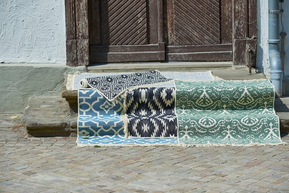 Teppich NIZZA, done.®, rechteckig, Höhe: 8 mm, Flachgewebe, modernes Ethno  Design, mit Fransen, waschbar