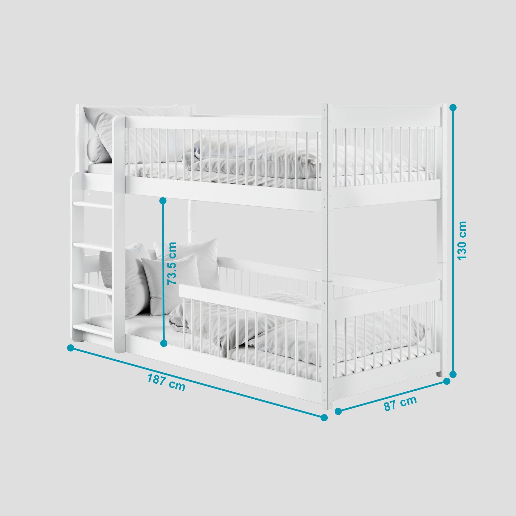 Kids Collective Kinderbett Hochbett Etagenbett 80x180, 90x190, 90x200 cm, umbaubar zu 2 Betten​ (mit abgerundeten Kanten), 80x180 cm von 3. bis 12. Lebensjahr, Weiß​