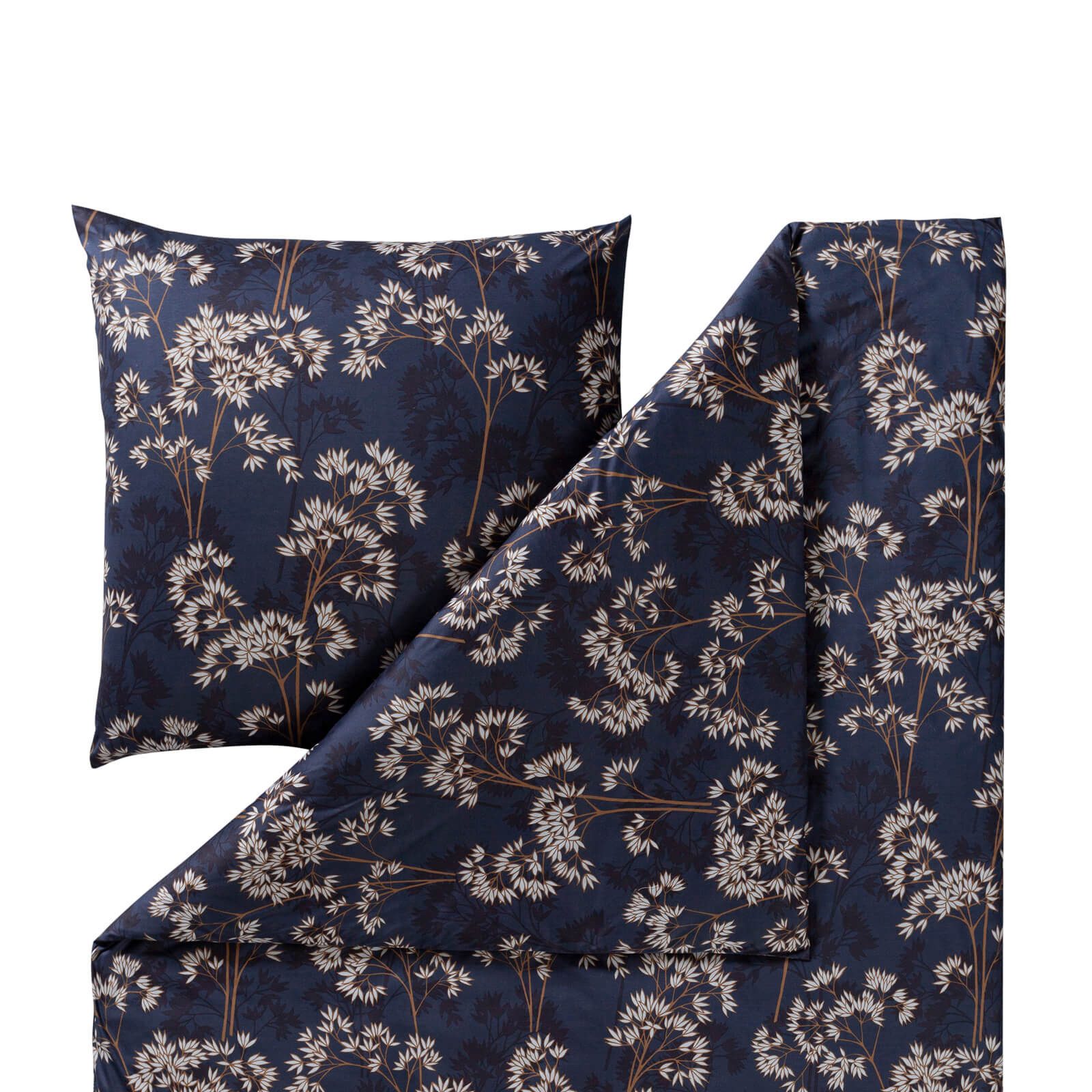 Estella Bettwäsche Riona 6969 625 Nachtblau, Interlock Jersey, 2 teilig, Natur, Blumen, Pflanzen