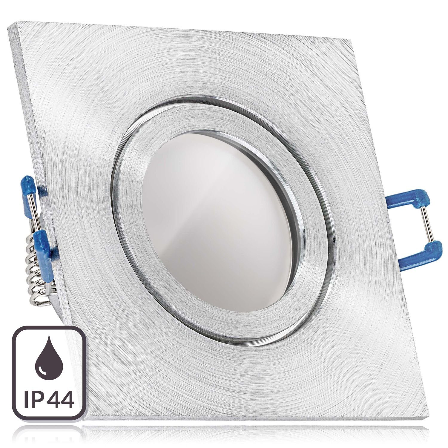 LEDANDO LED Einbaustrahler IP44 LED Einbaustrahler Set Aluminium natur mit LED GU10 Markenstrahle | Strahler