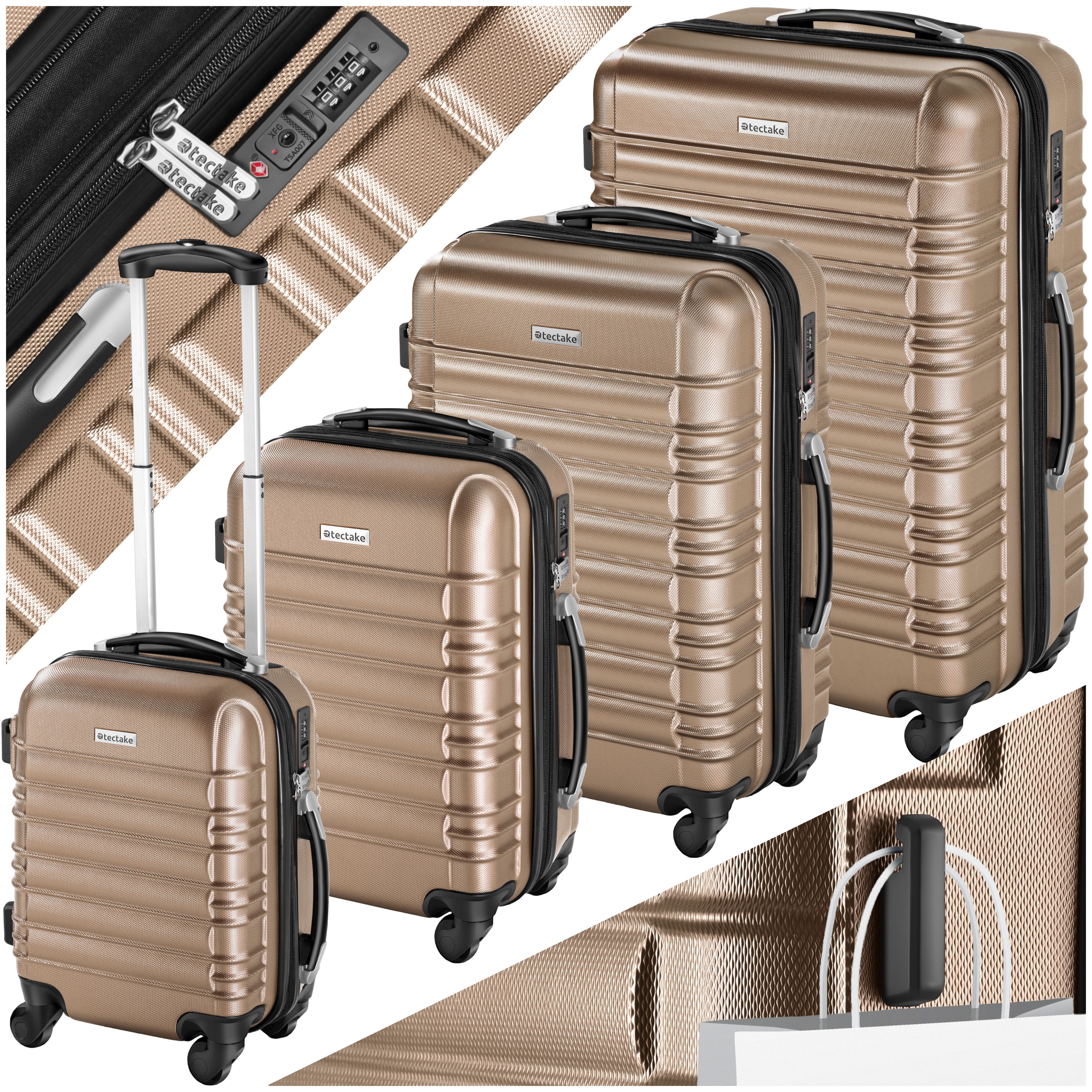 tectake Trolley Hartschalenkoffer-Set, 4 Rollen, 4-teilig, aus robustem ABS-Kunststoff