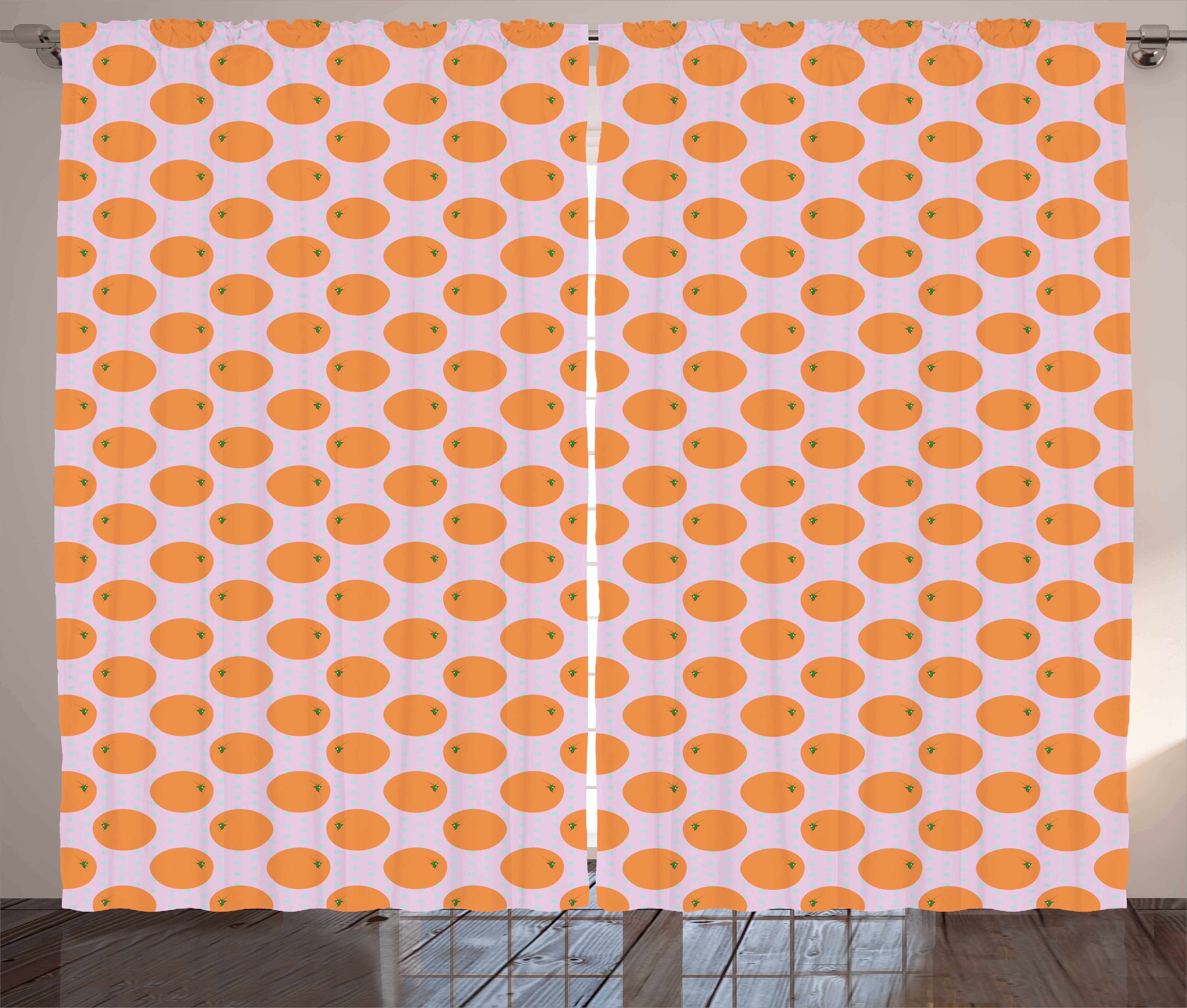 Gardine Schlafzimmer Kräuselband Vorhang mit Schlaufen und Haken, Abakuhaus, Orange Zitrusfrucht auf Tupfen