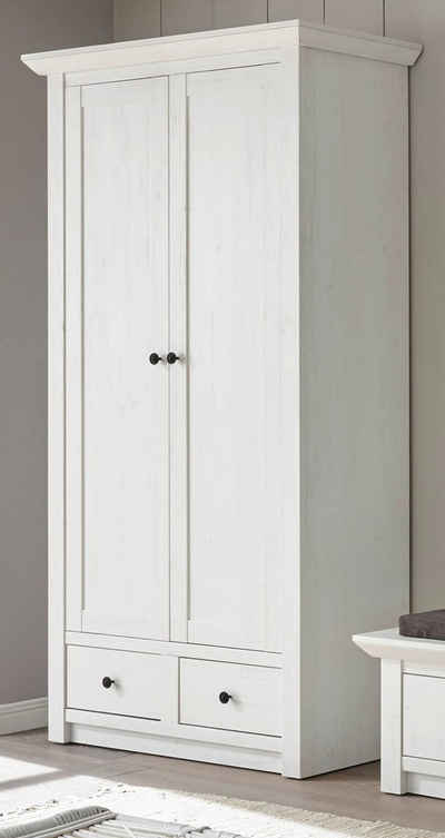 Furn.Design Garderobenschrank Hooge (Schuhschrank in weiß Pinie Dekor Landhaus, 105 x 206 cm) variable Inneneinteilung