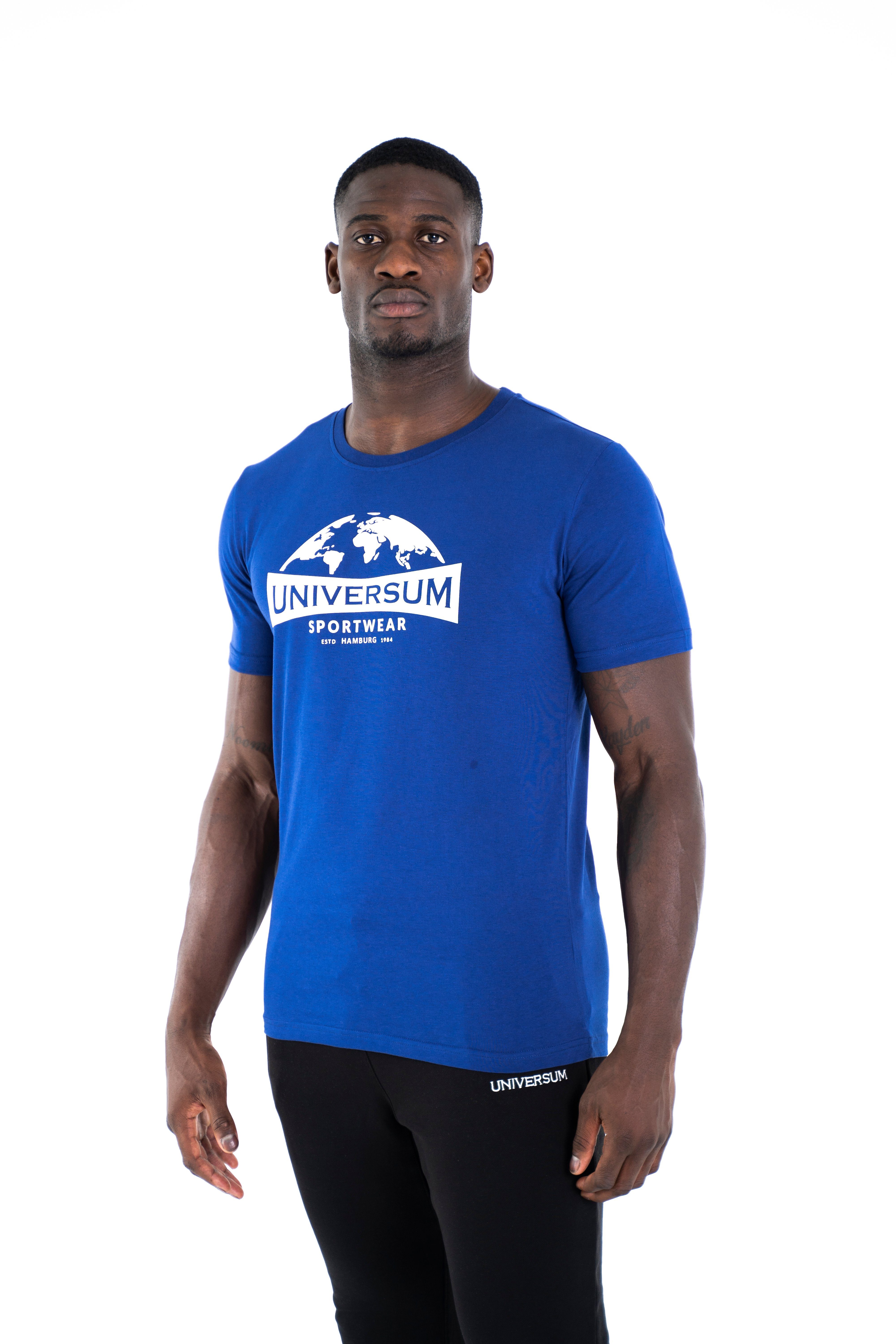 T-Shirt Modern C-Neck Cotton Rundhalsausschnitt, 100% Baumwoll Shirt Universum Sportwear blau