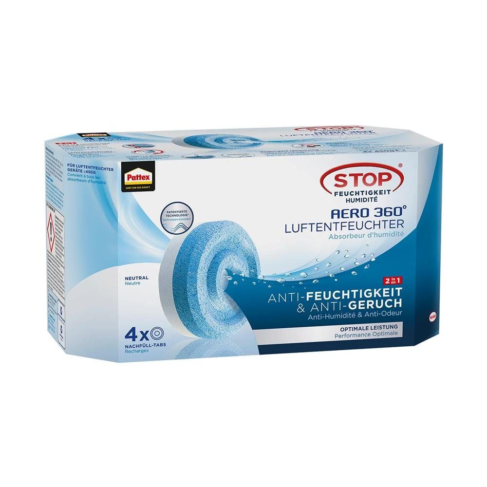 Pattex Luftbefeuchter Stop AERO 360° 4x450g Neutral Tabs, zum Nachfüllen Nachfüllpack Luftentfeuchter
