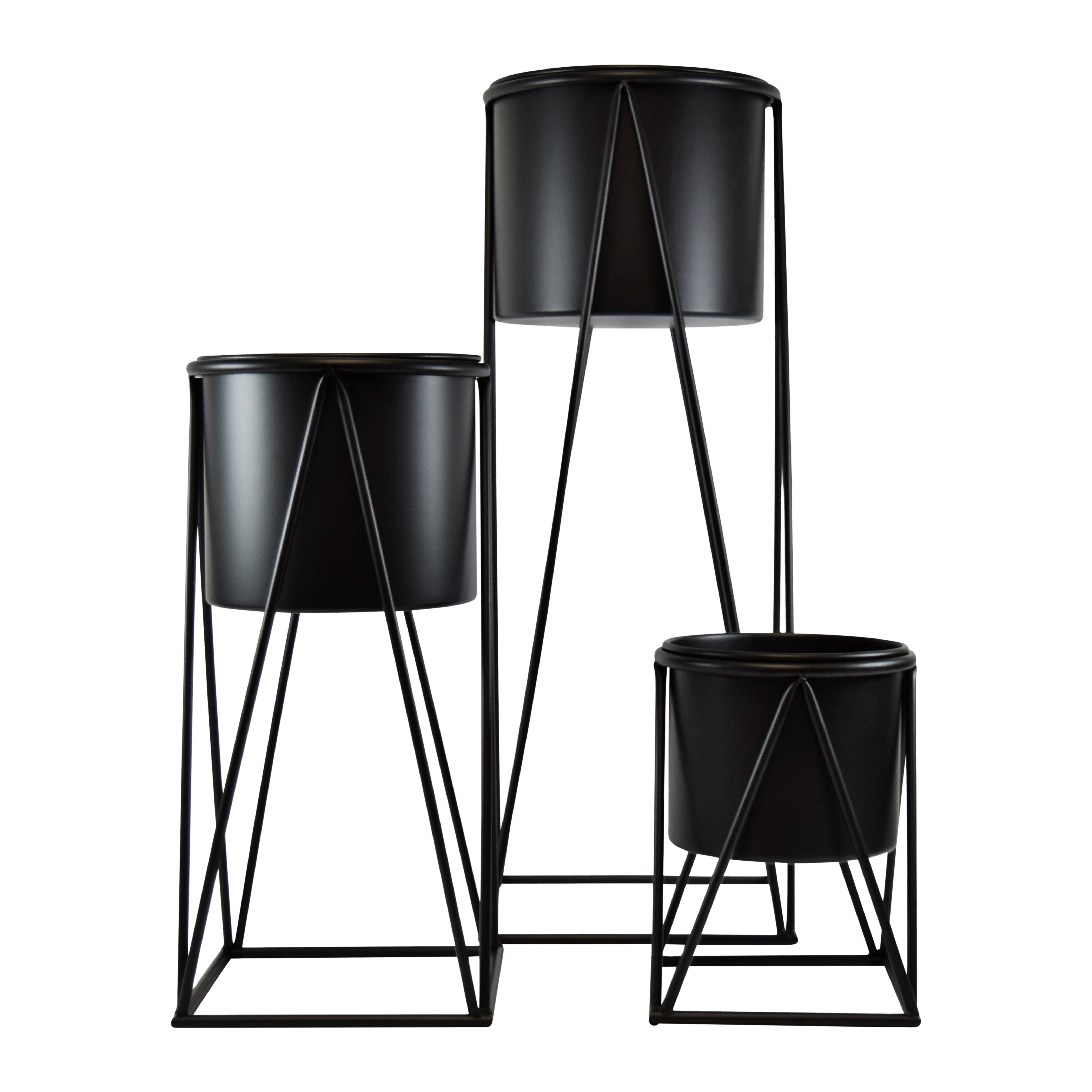 Spetebo Blumenständer Metall Pflanzenständer schwarz 3er Set - 70 / 47 / 26 cm (Set, 3 St., Blumenständer), Blumenhocker mit entnehmbarem Pflanztopf