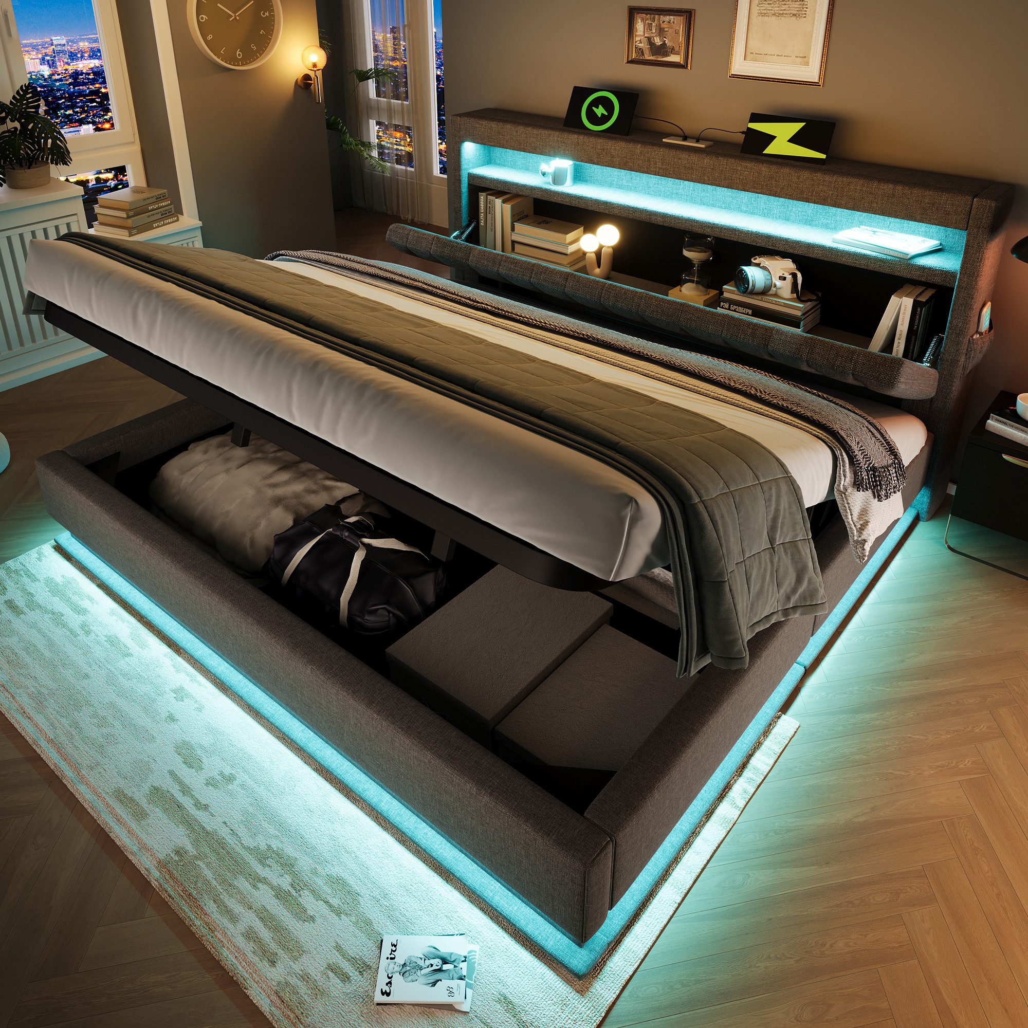 MODFU Polsterbett mit Stauraum LED Beleuchtung günstig online kaufen