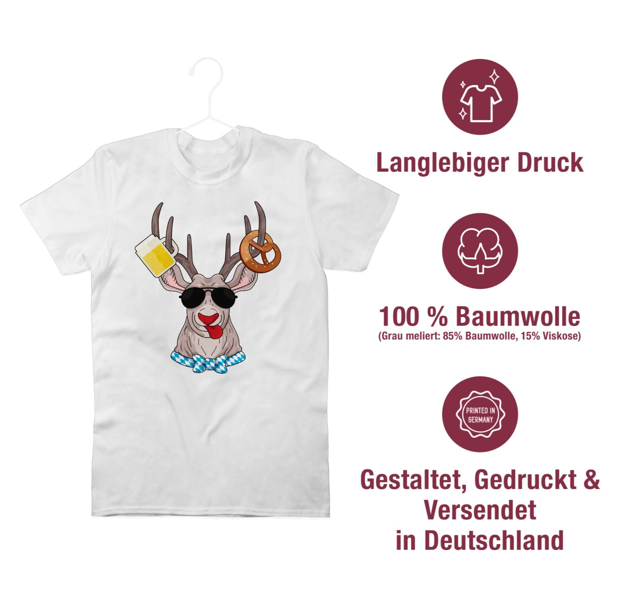 Shirtracer T-Shirt Oktoberfest Herren 3 Oktoberfest Mode für Weiß Hirsch