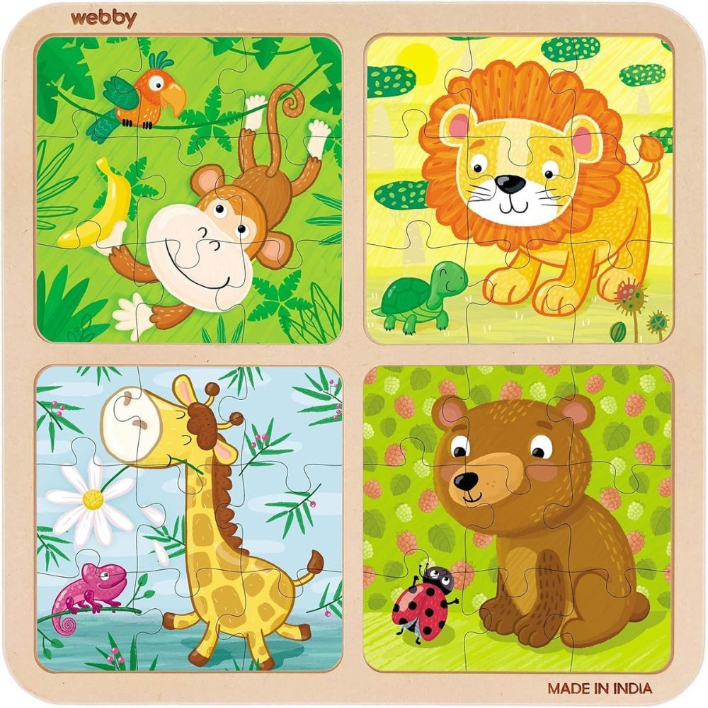 Webby Toys Puzzle 4 Holzpuzzles mit je 9 Teilen – insgesamt 36 Teile., 36 Puzzleteile, Sicheres, umweltfreundliches Holz für interaktives Spielen