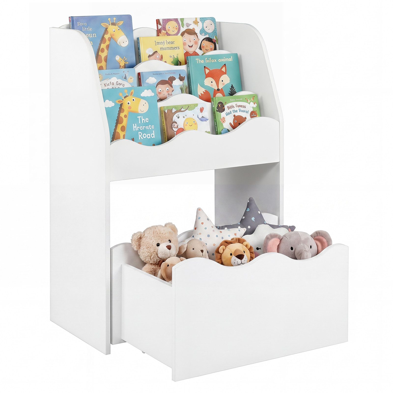 COSTWAY Kinderregal, 3-stufiges Bücherregal mit rollbarer Schublade, Holz