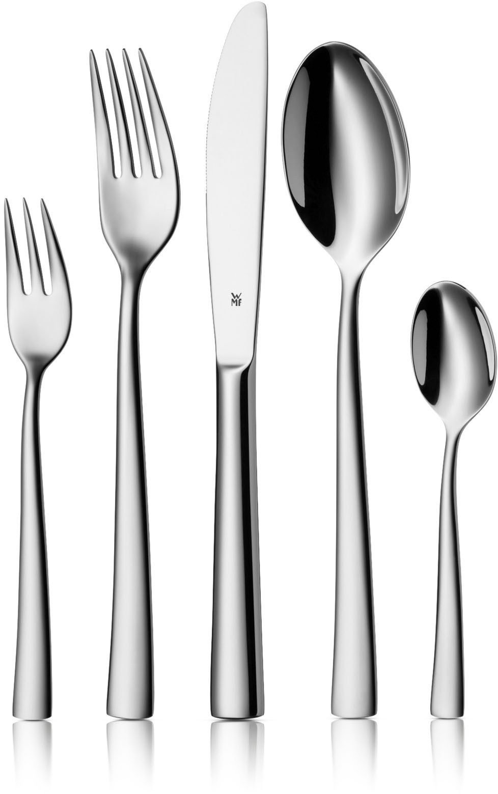 WMF Besteck-Set Philadelphia in schlanker Optik, ergonomische Haptik, Wellenschliff (30-tlg), 6 Personen, Cromargan® Edelstahl Rostfrei 18/10, spülmaschinengeeignet, optimale Schärfe, hochwertiger Besteckkasten