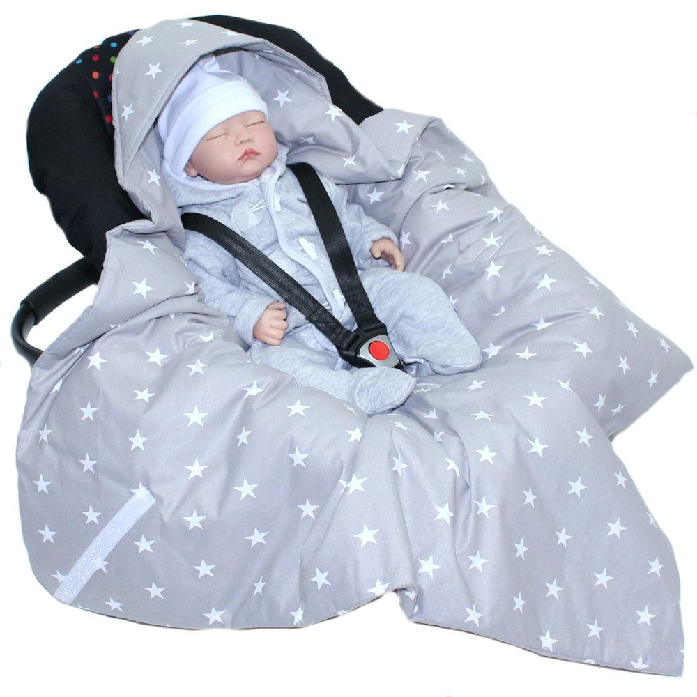 Einschlagdecke Baby Decke Baumwolle mit Kapuze für Babyschale Kindersitz- Sterne, Primawela