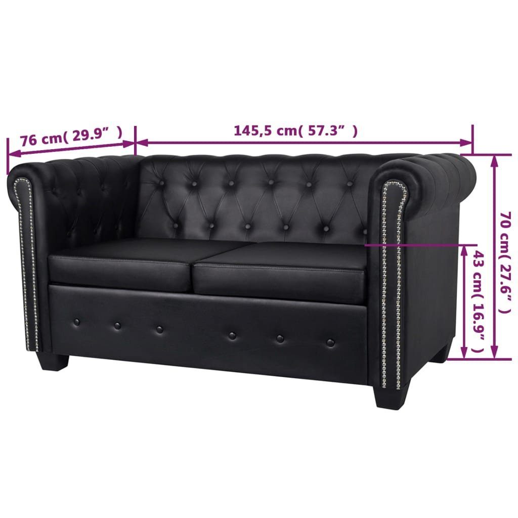 mit edler 2-Sitzer-Sofa, DOTMALL Chesterfield-Sofa und Knopfheftung typischen Armlehnen Schwarz