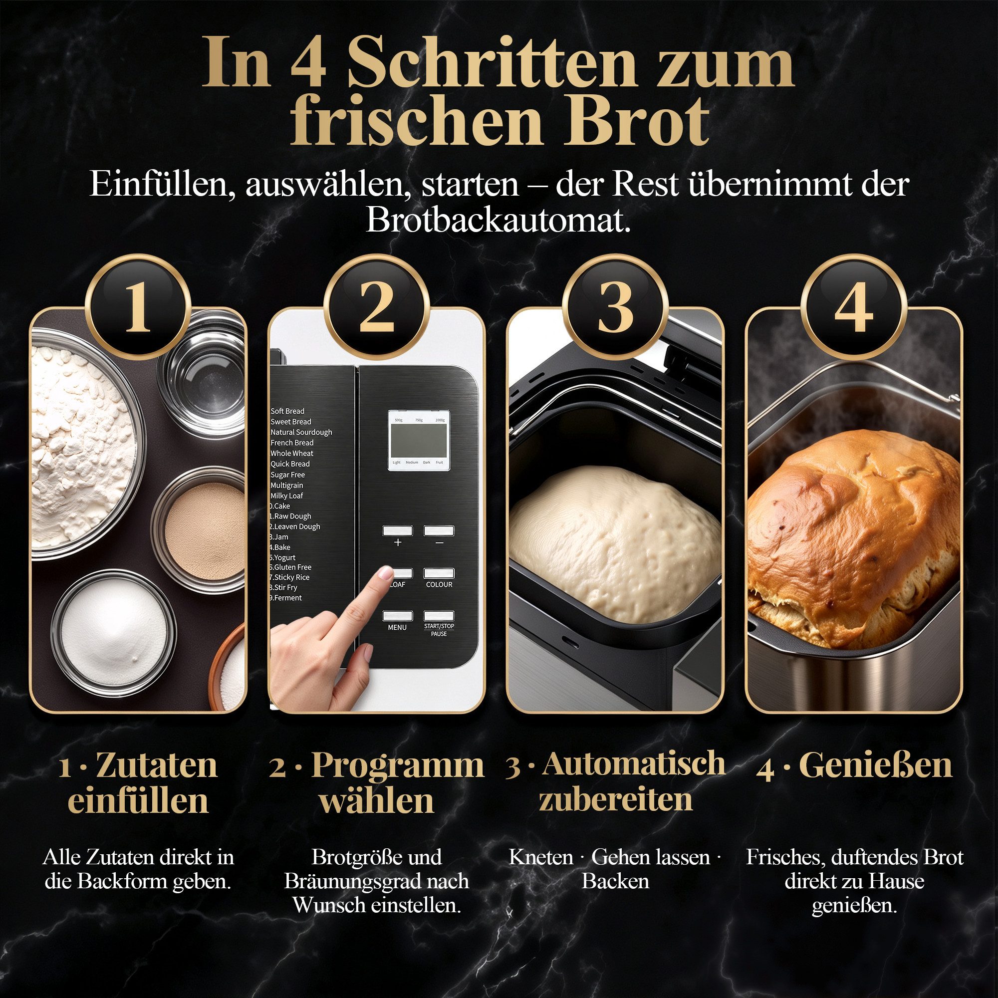 Furnicopia Brotbackautomat 19-in-1 Brotbackautomat, 1kg, Edelstahl, Timer, automatische Beigabe, 19 Programme, 710 W, 19 Programme, 3 Krustenfarben 3 GroBen,Ker – Bild 4 von 5