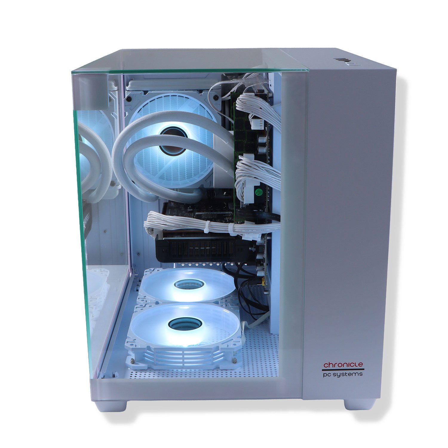 Chronicle GAMING PC TRIORAMA RTX 3050 16GB 240GB Wasserkühlung Weiß PC (Intel INTEL XEON E5, NVIDIA RTX 3050 6 GB, 16 GB GB RAM, 240 GB SSD, Wasserkühlung)